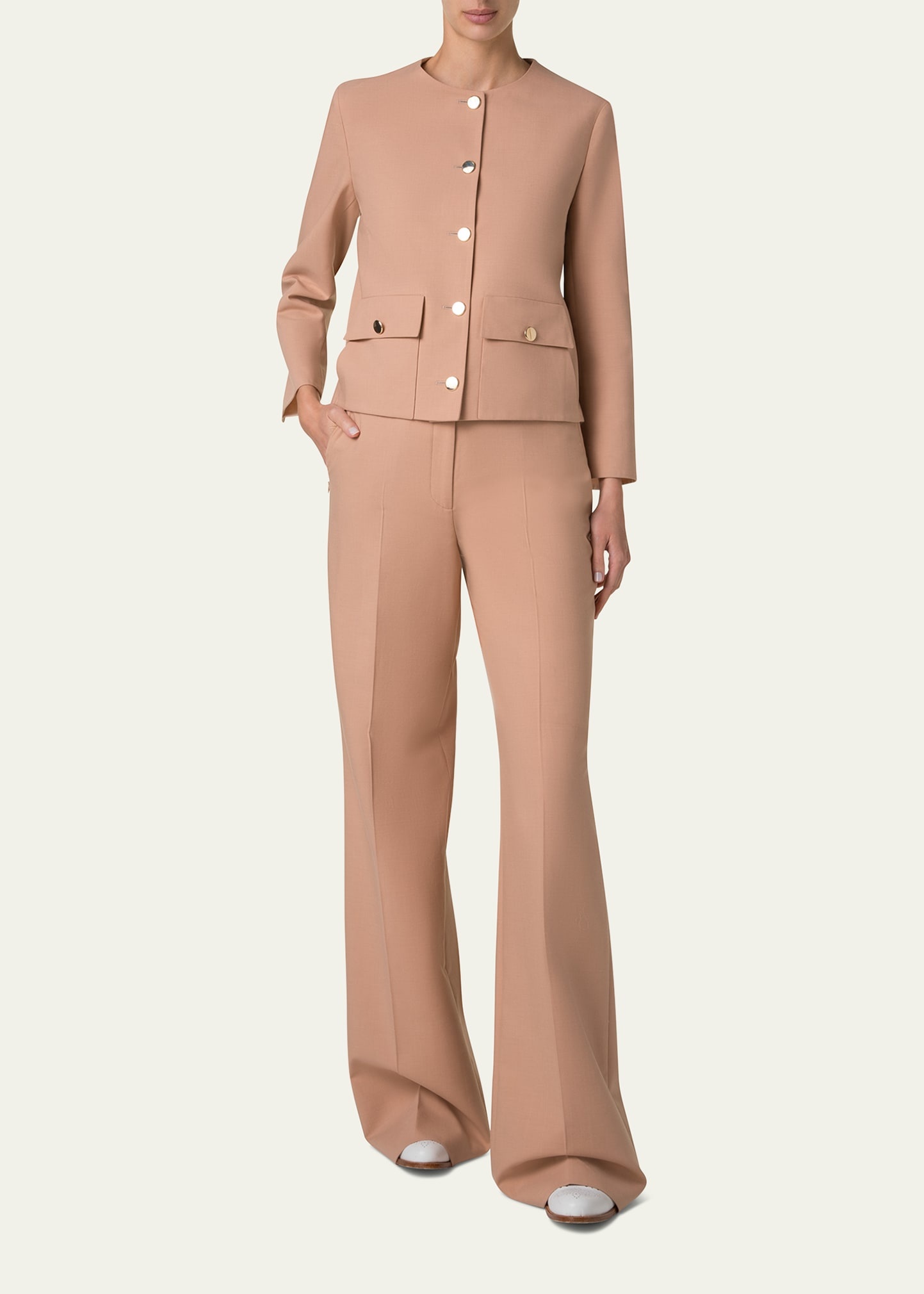 Fior Wool Crepe Double-Face Wide Leg Pants - 2