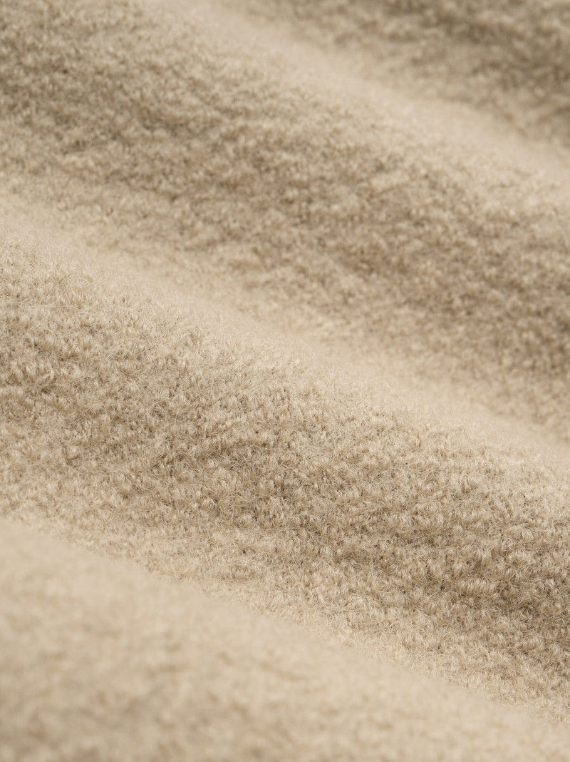 Boiled Wool 3/4 Sleeve Collarless Zip-Up 3