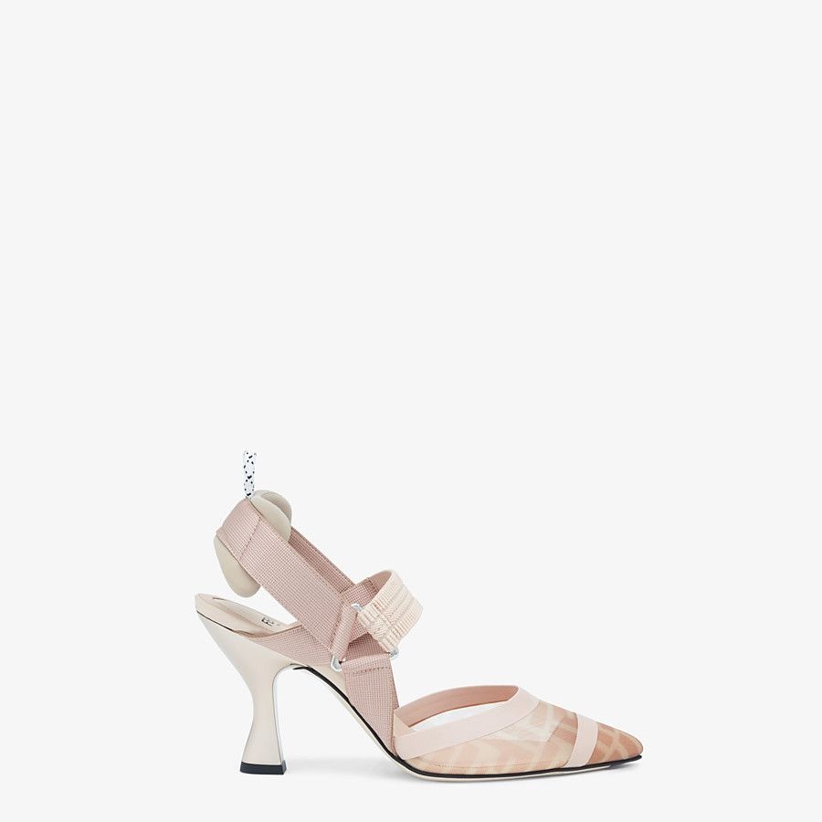 Nude leather and pink mesh slingbacks with high heel - 1