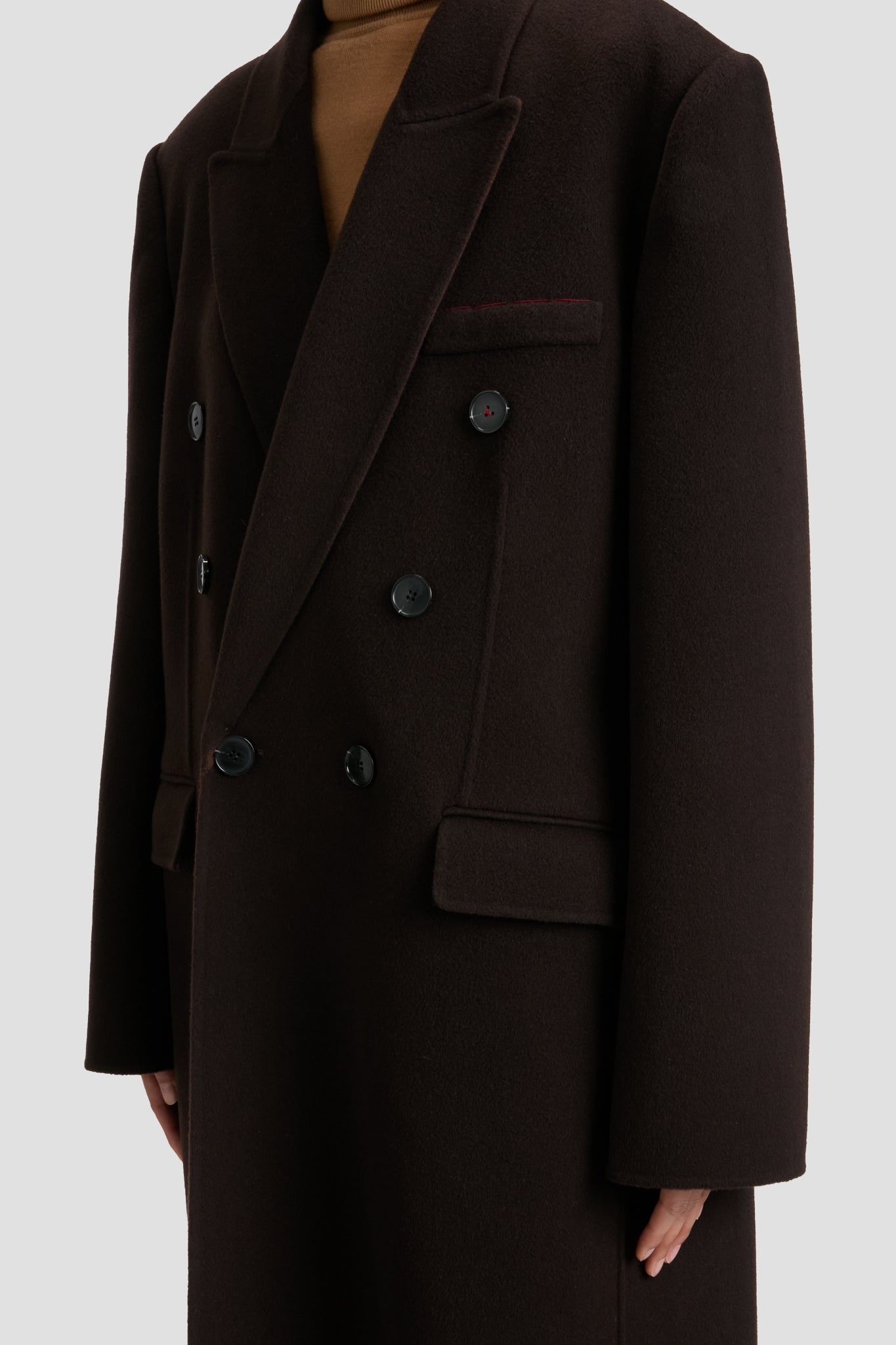 Double Faced Overcoat In Dark Chocolate - 5