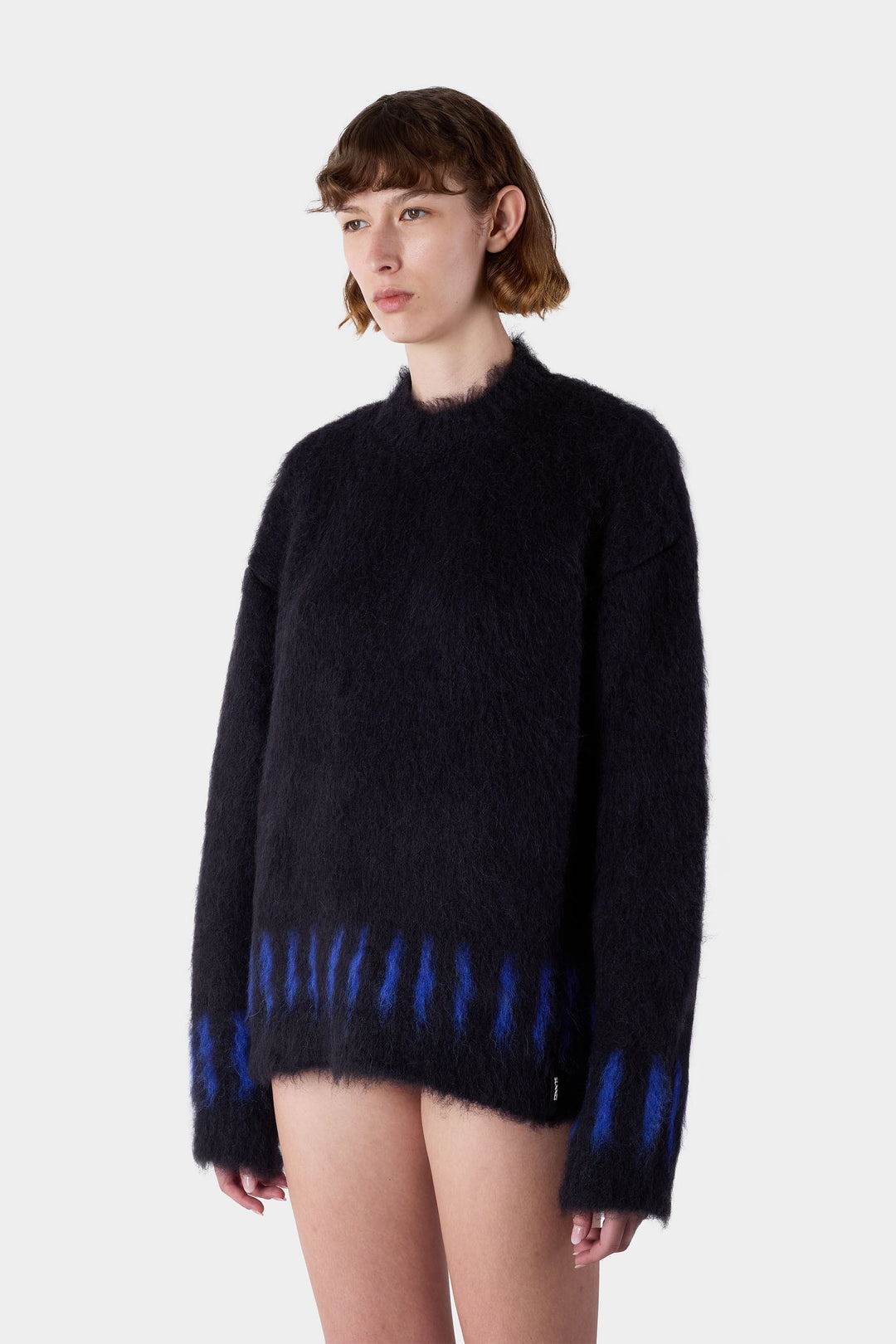 HAIRY KNIT ROUND NECK SWEATER / dark navy - 4