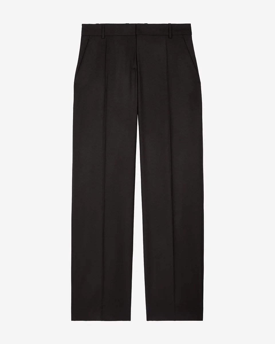 BLACK WOOL WIDE-LEG PANTS - 1