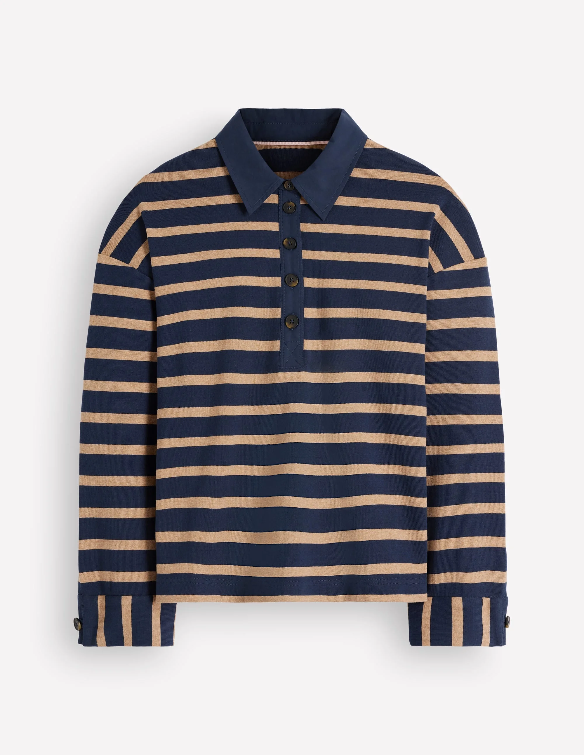 Collar Button Striped Breton-Navy and Camel Stripe - 1