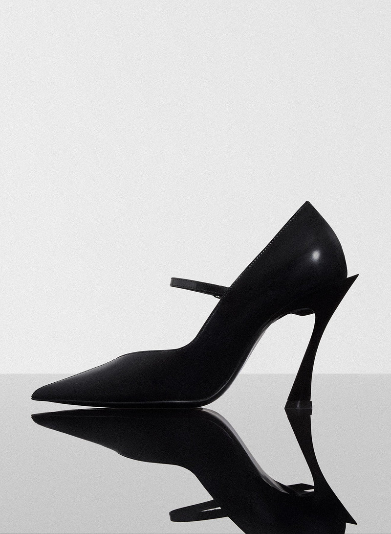 MUGLER black satin fang 95 pump with strap outlook