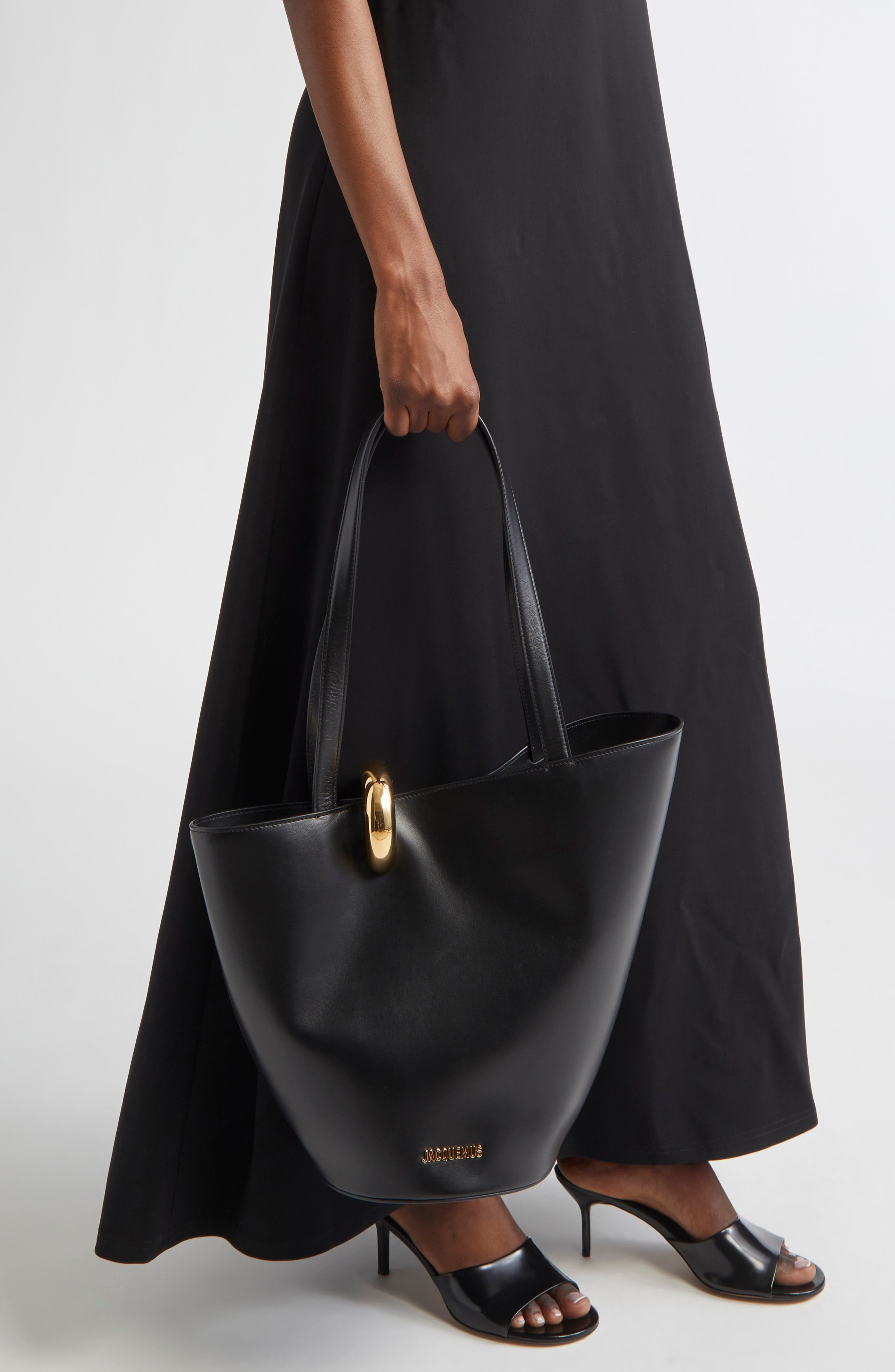 Jacquemus The Medium Bambola Asymmetric Leather Bucket Bag in Black 990 at Nordstrom - 3