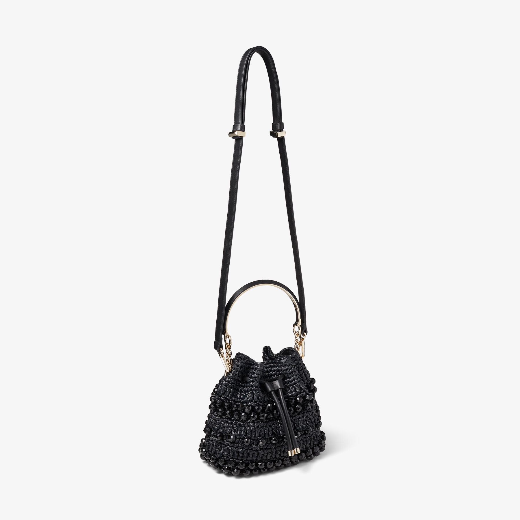 Bon Bon Bucket S
Black Beaded Raffia and Smooth Leather Tote Bag - 7