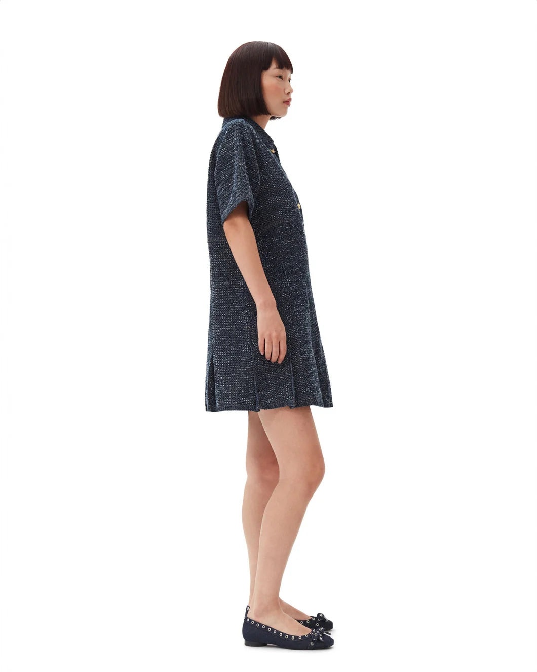 DARK BLUE FLUFFY DENIM MINI DRESS - 4