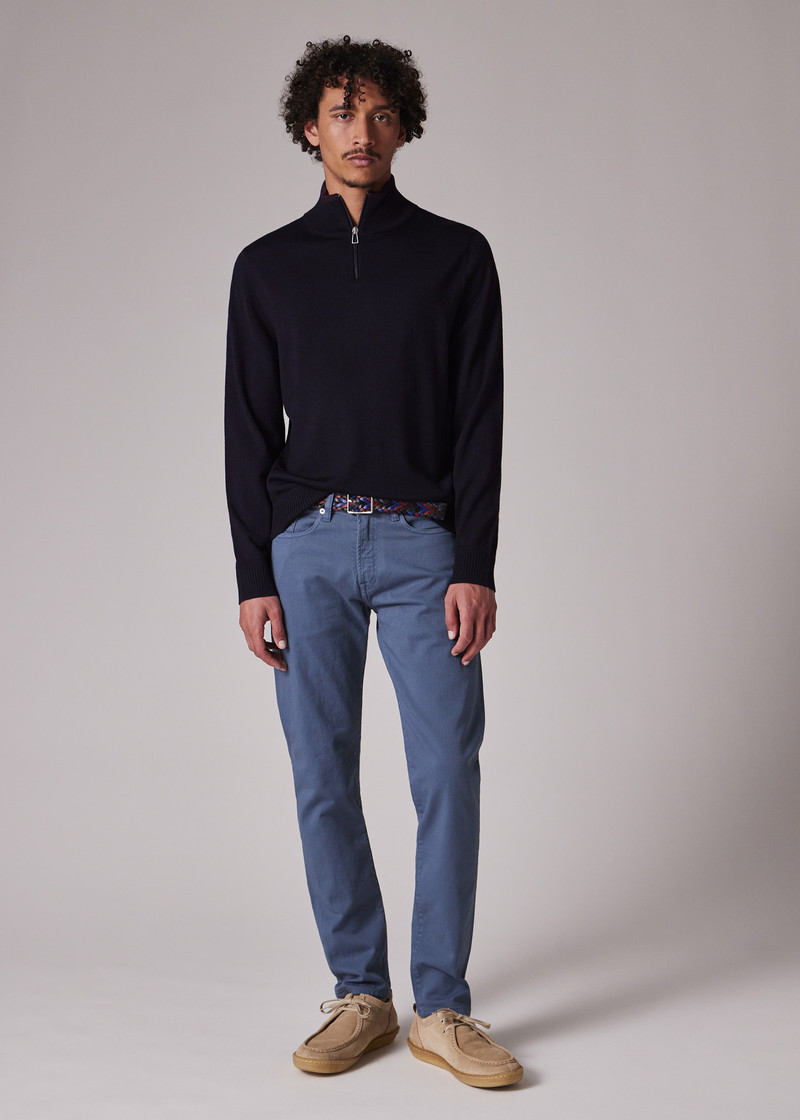 Tapered-Fit Mid Blue Garment-Dyed Organic Cotton-Stretch Jeans 4