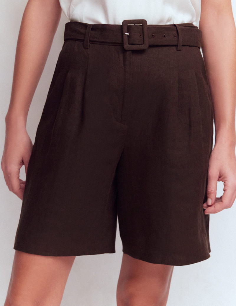 Chelsea Belted Linen Shorts-Bitter Chocolate 6