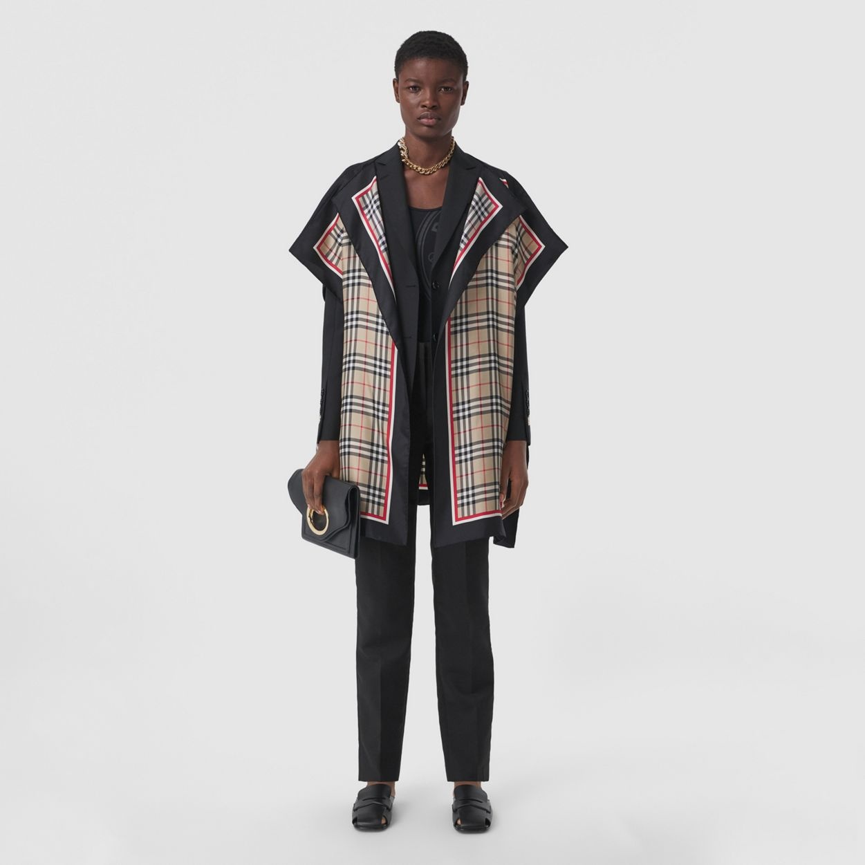 Vintage Check Silk Twill Cape - 1