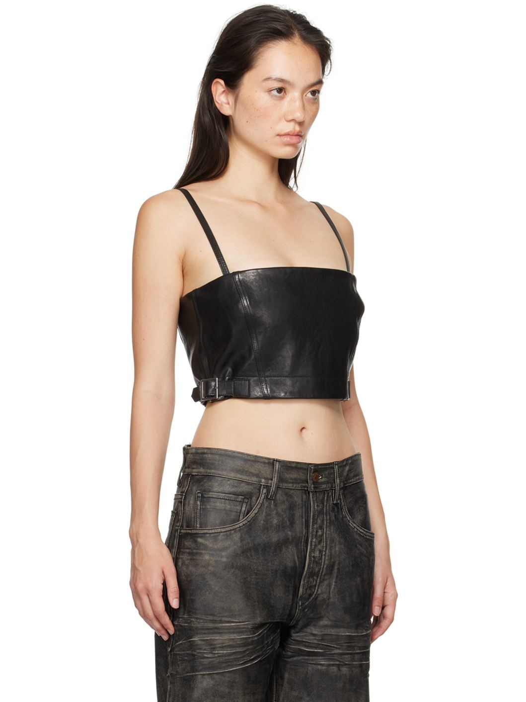 Black Leather Bustier Camisole - 2
