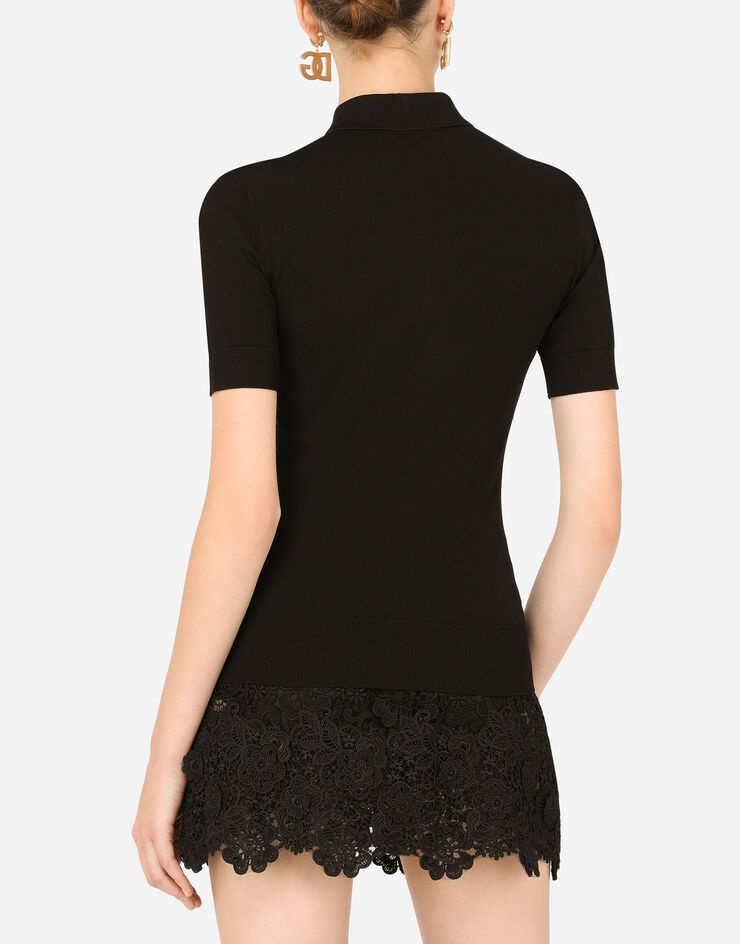 Short-sleeved viscose polo-shirt with crystal DG embellishment - 5