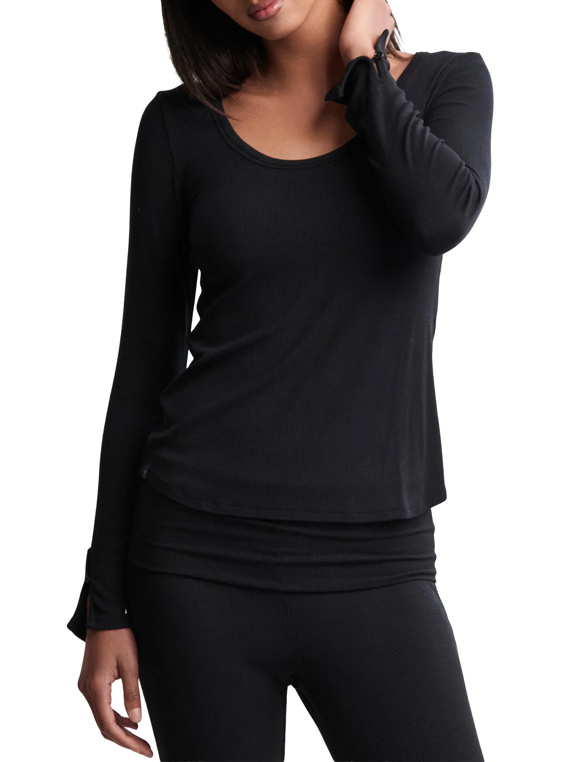 Women's Ultra Soft Ribbed Long-Sleeve T-Shirt - Black - 1