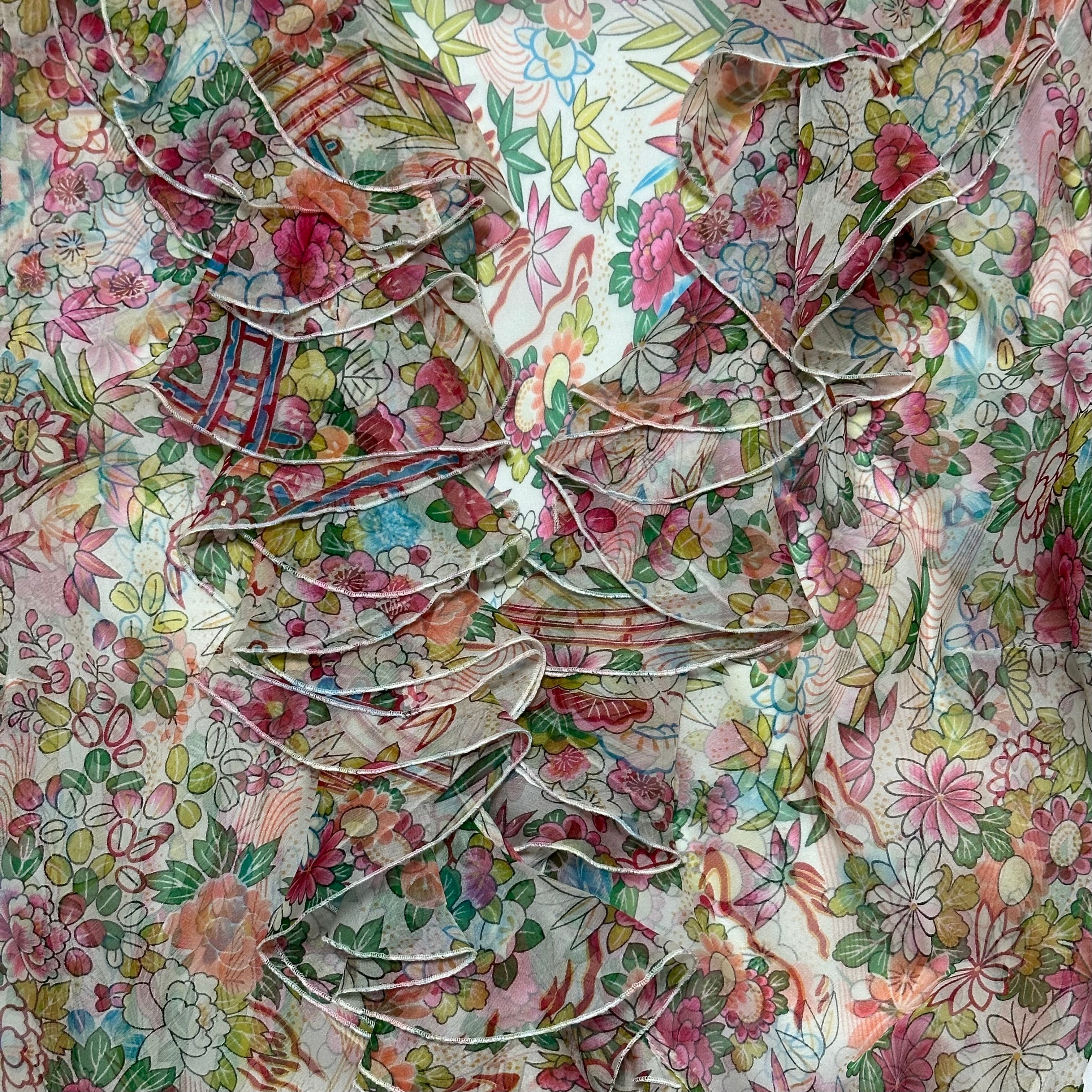 CHRISTIAN DIOR Spring Summer 2002 Floral Print Silk Chiffon Wrap Shirt - 4