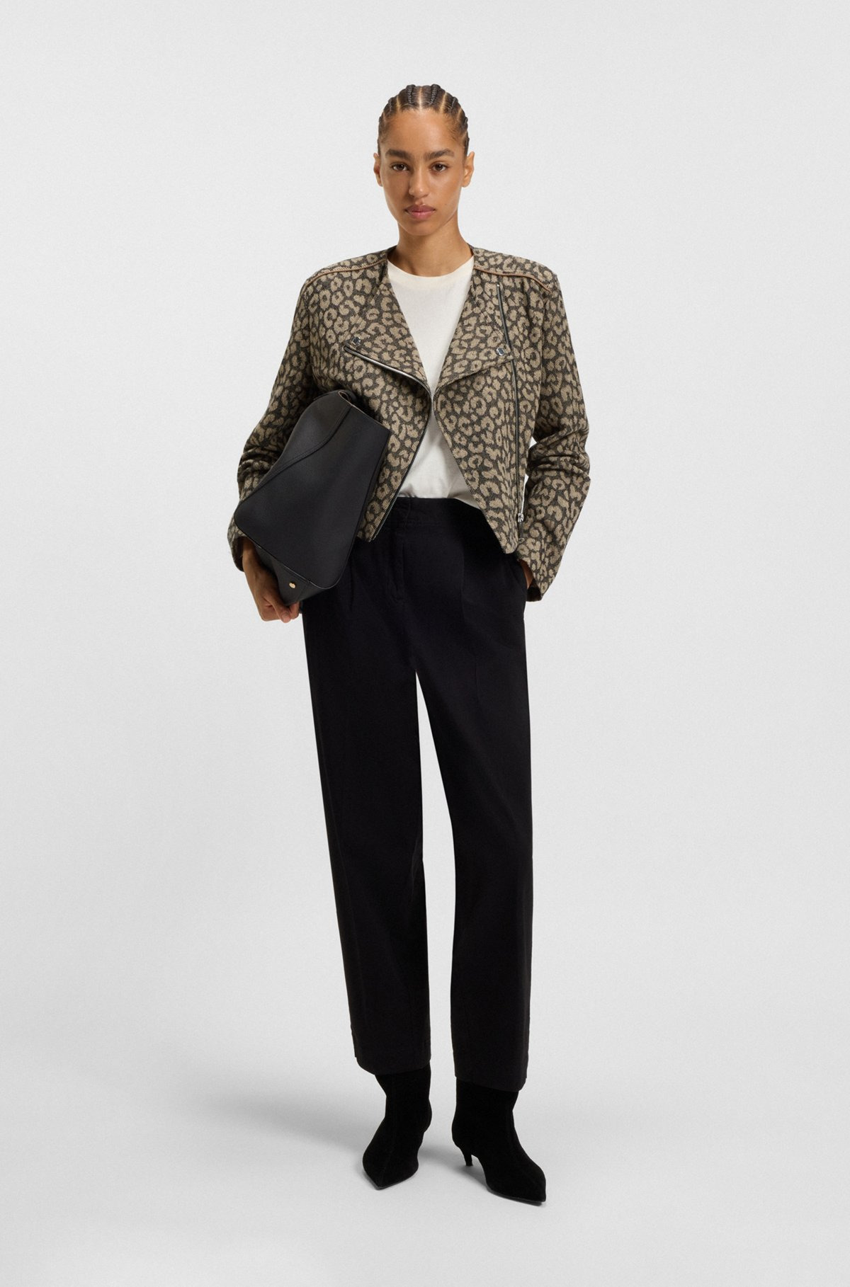 CROPPED BIKER JACKET IN LEOPARD JACQUARD - 3