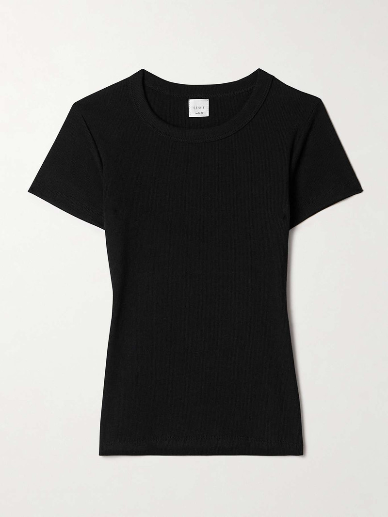 Kelly ribbed cotton-blend jersey T-shirt Black - 1