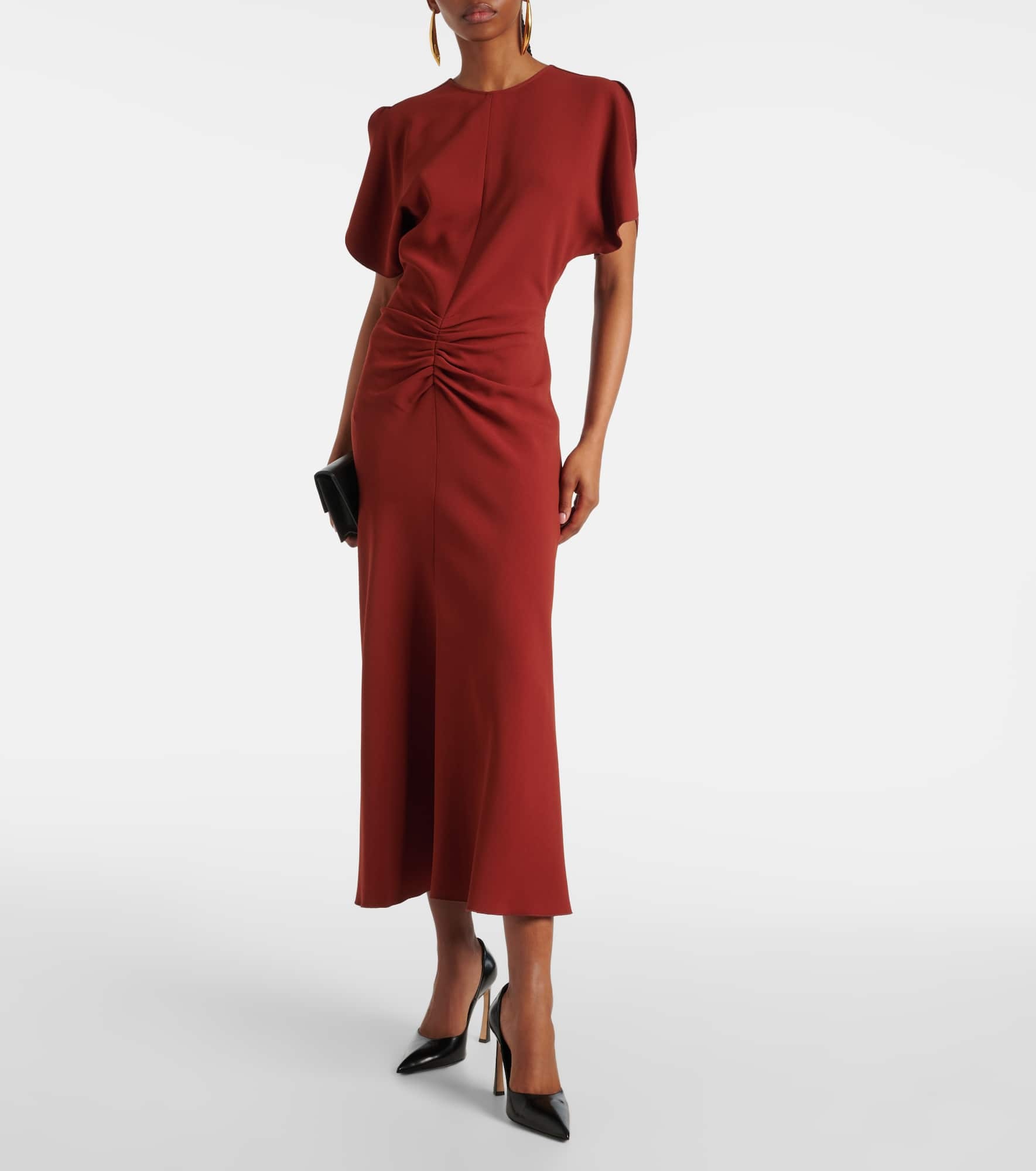 Puff-sleeve gathered midi dress - 2