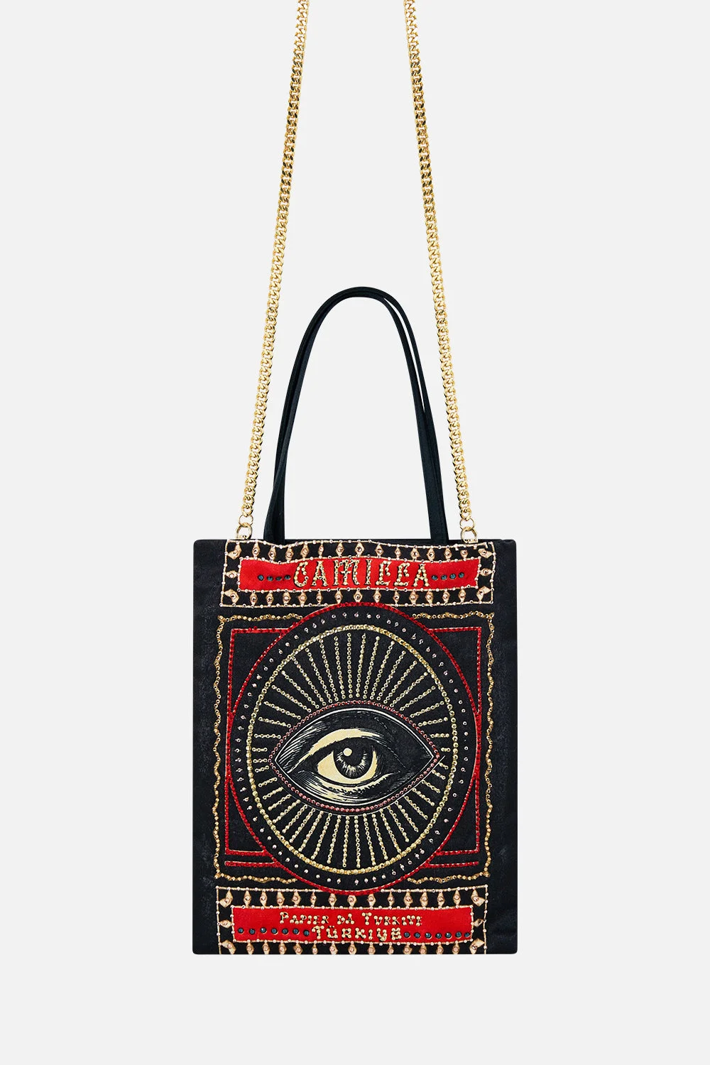 EMBELLISHED MINI TOTE WITH CHAIN STRAP - 1