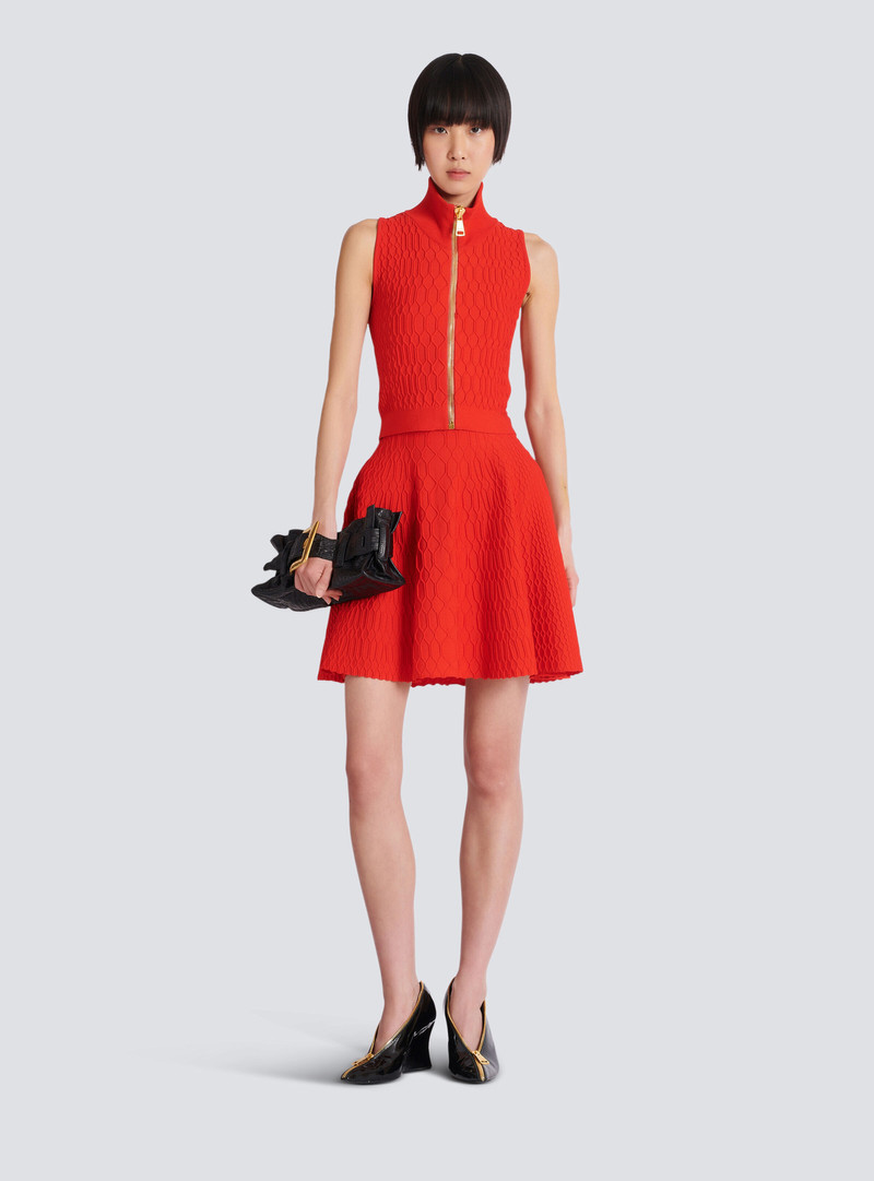 Balmain Flared crocodile-knit skirt outlook