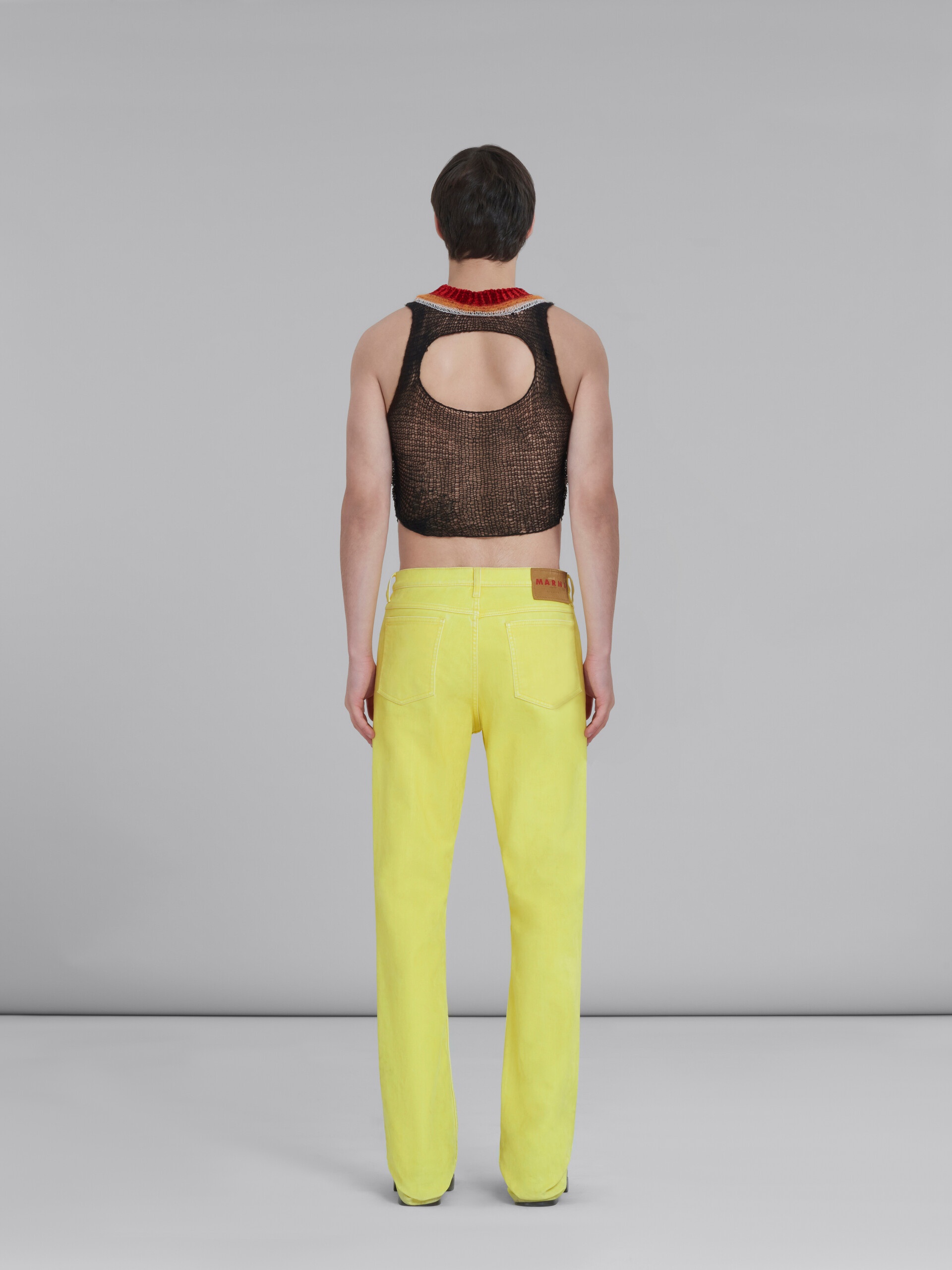 YELLOW FLARED 5 POCKET TROUSERS IN FLOCKED DENIM - 3