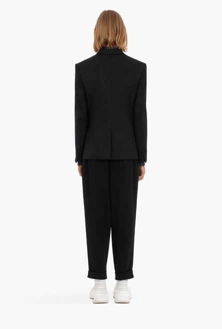 Black satin and wool blazer with double-breasted buttoned fastening - 3