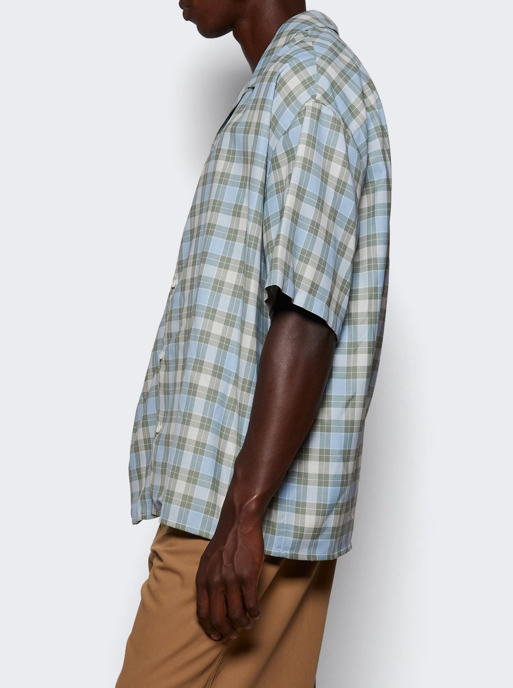 Wool Blend Short Sleeve Shirt Light Blue And White - 3