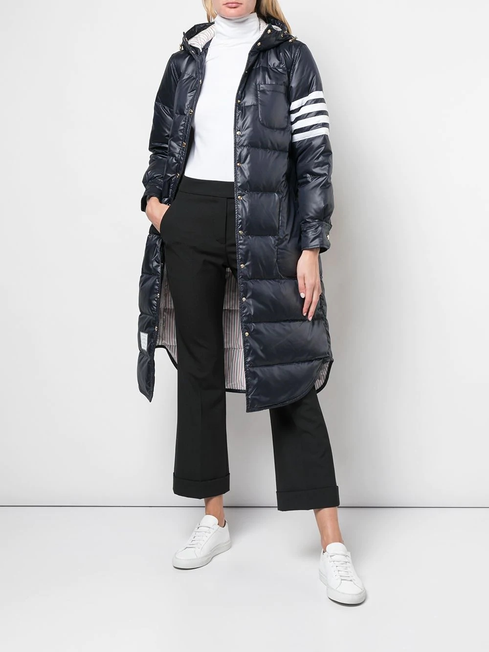 4-Bar stripe long puffer jacket - 2