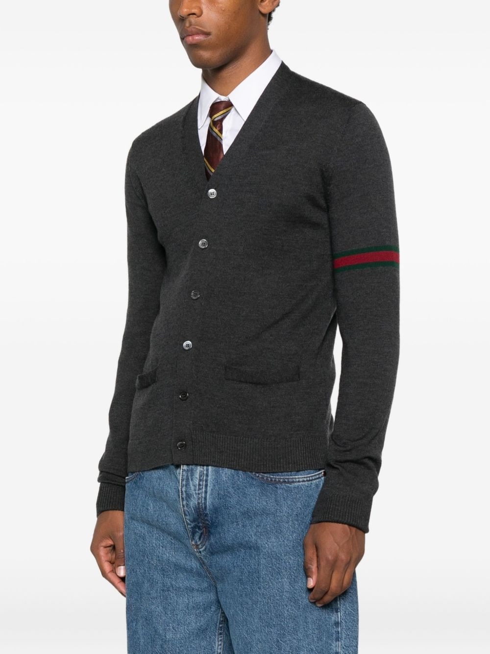 striped-sleeve V-neck cardigan - 3
