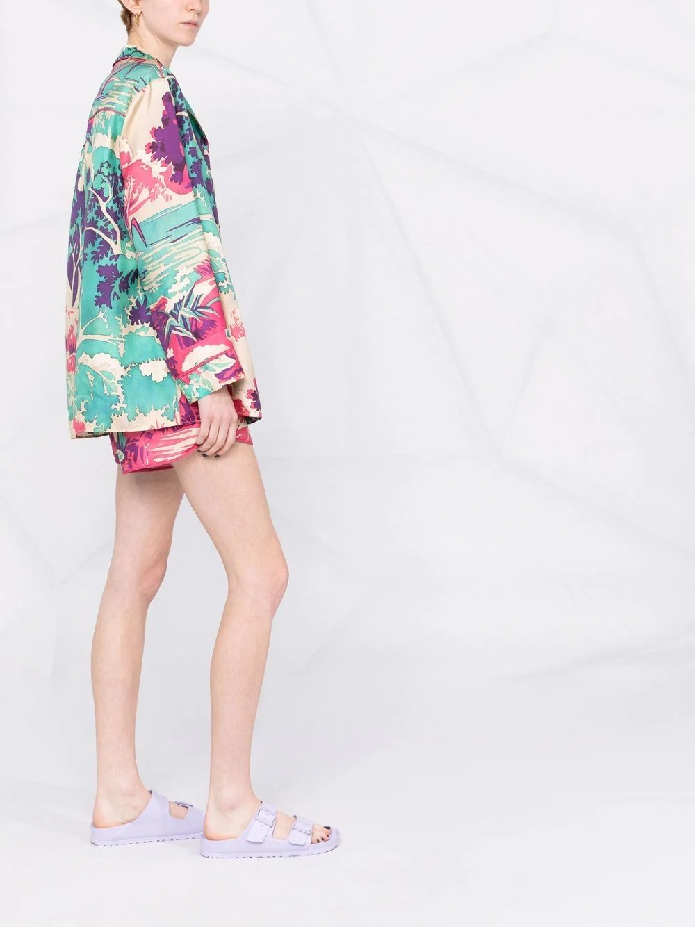 abstract-print pyjama-style silk shirt - 6