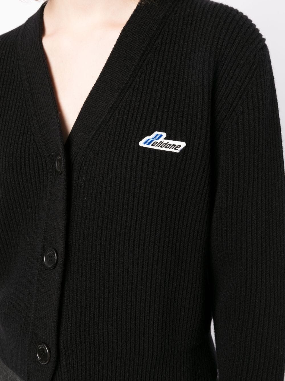 logo-patch ribbed-knit wool cardigan - 5