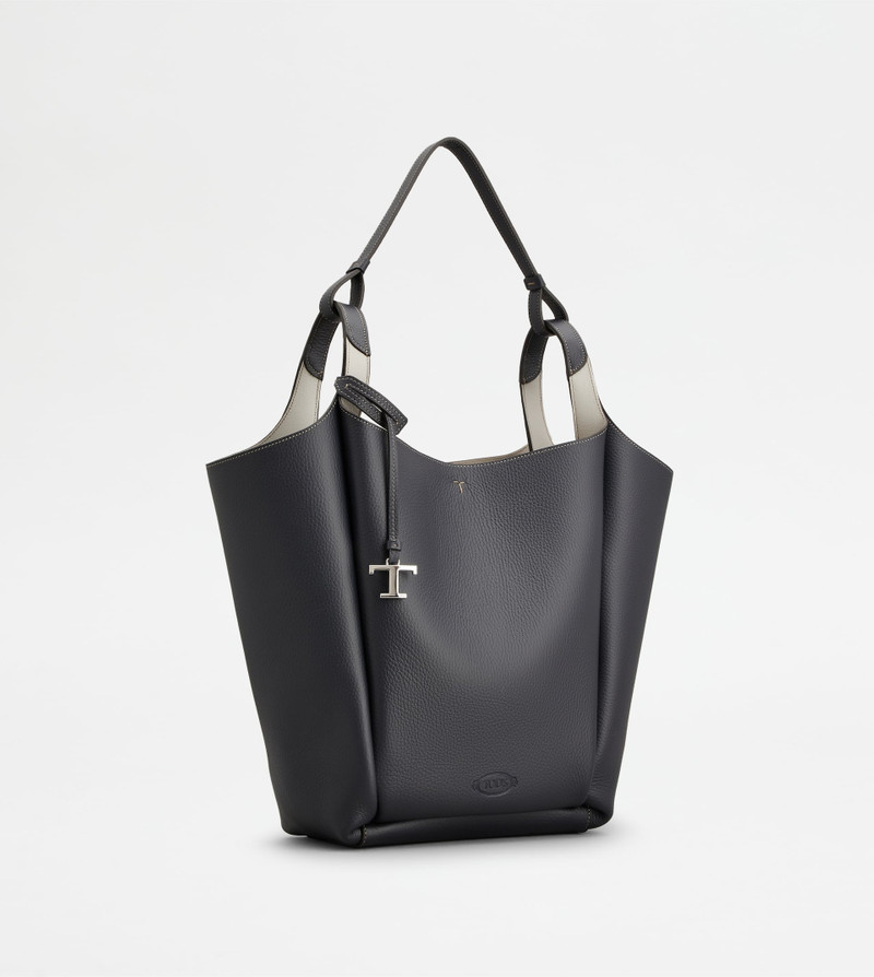 Tod's BUCKET BAG IN LEATHER MEDIUM - BLUE, GREY outlook