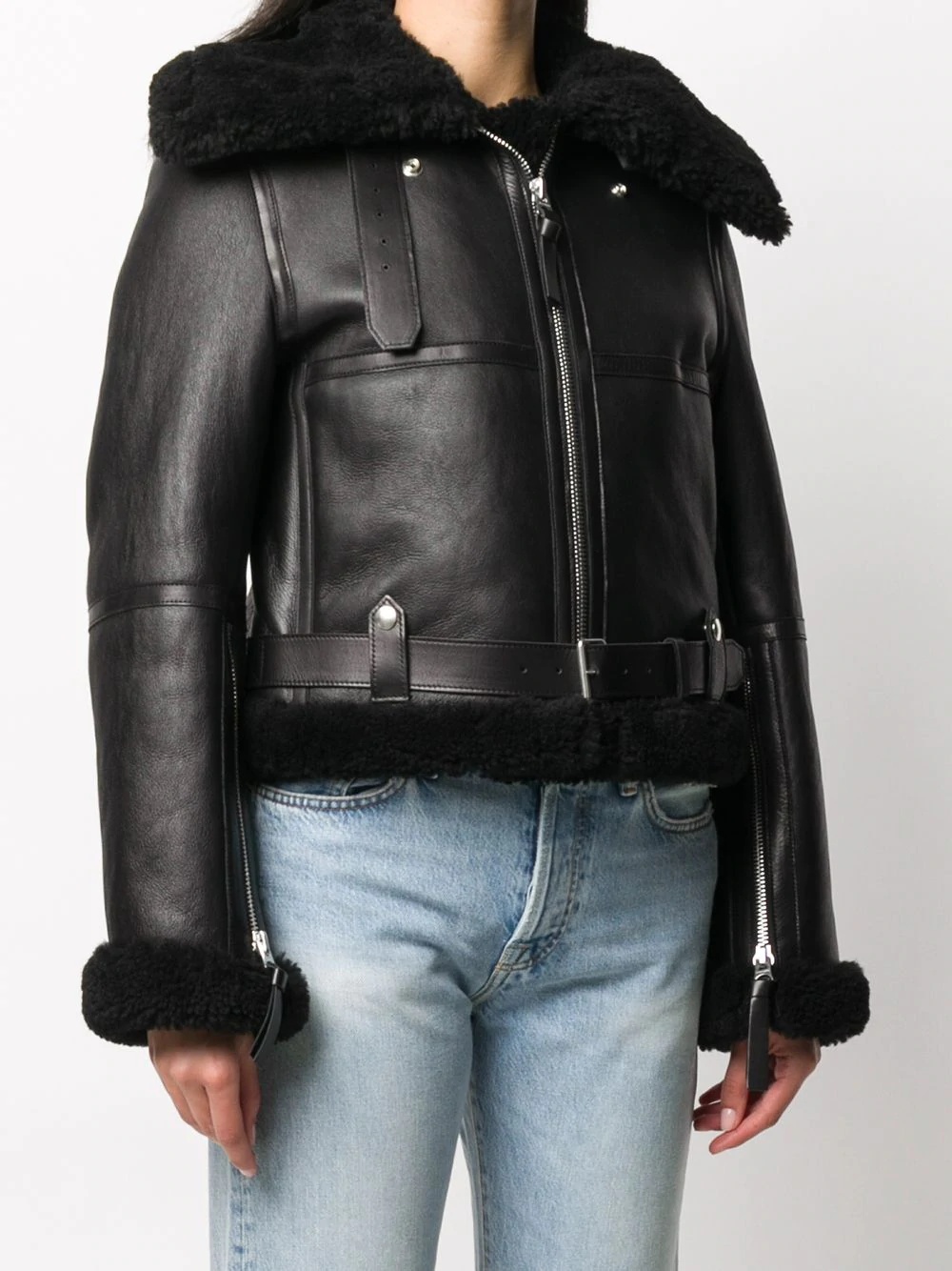 shearling leather flight jacket - 3