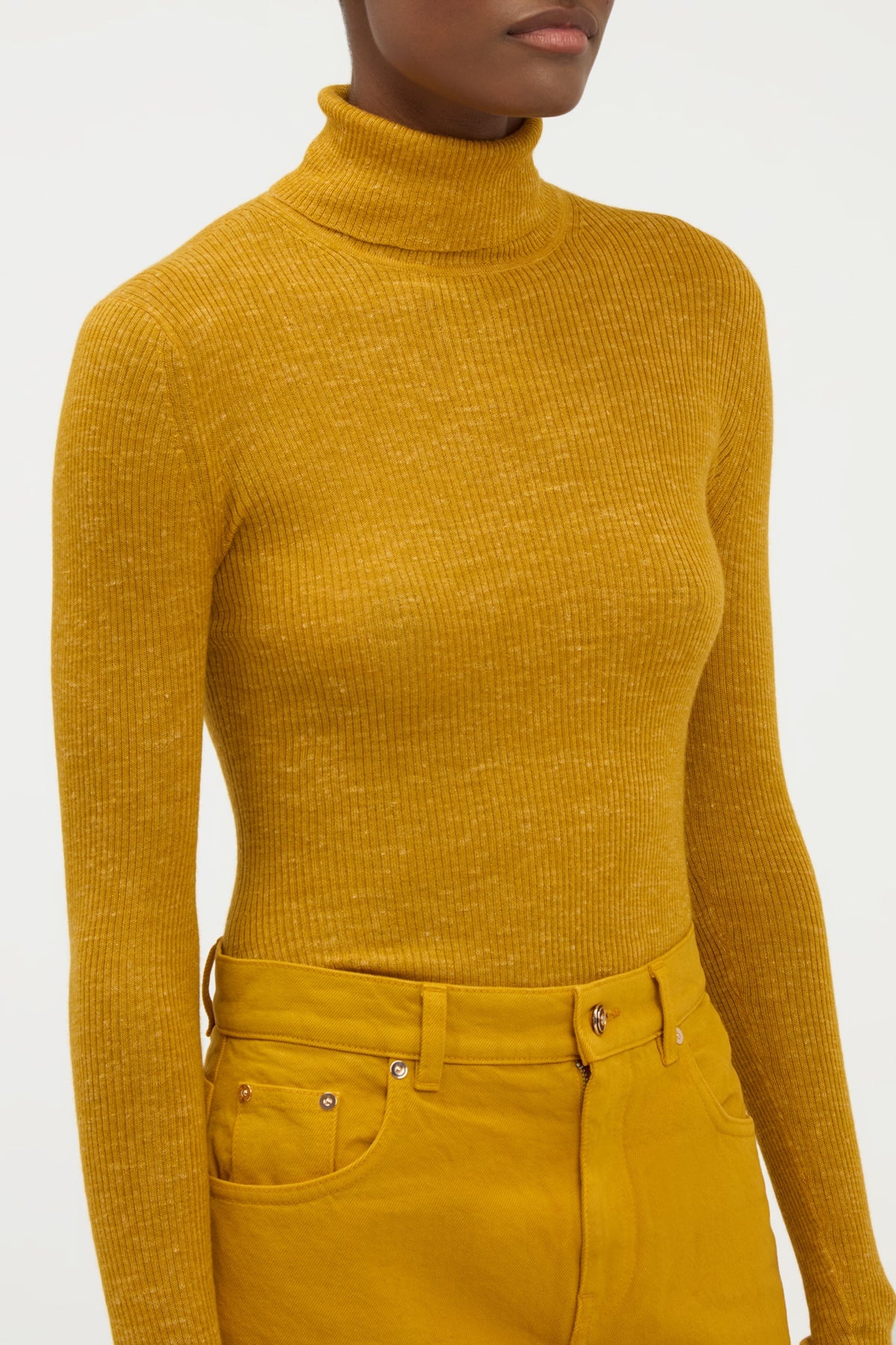 Aldona Knit Turtleneck in Golden Birch Cashmere Silk with Hemp - 3