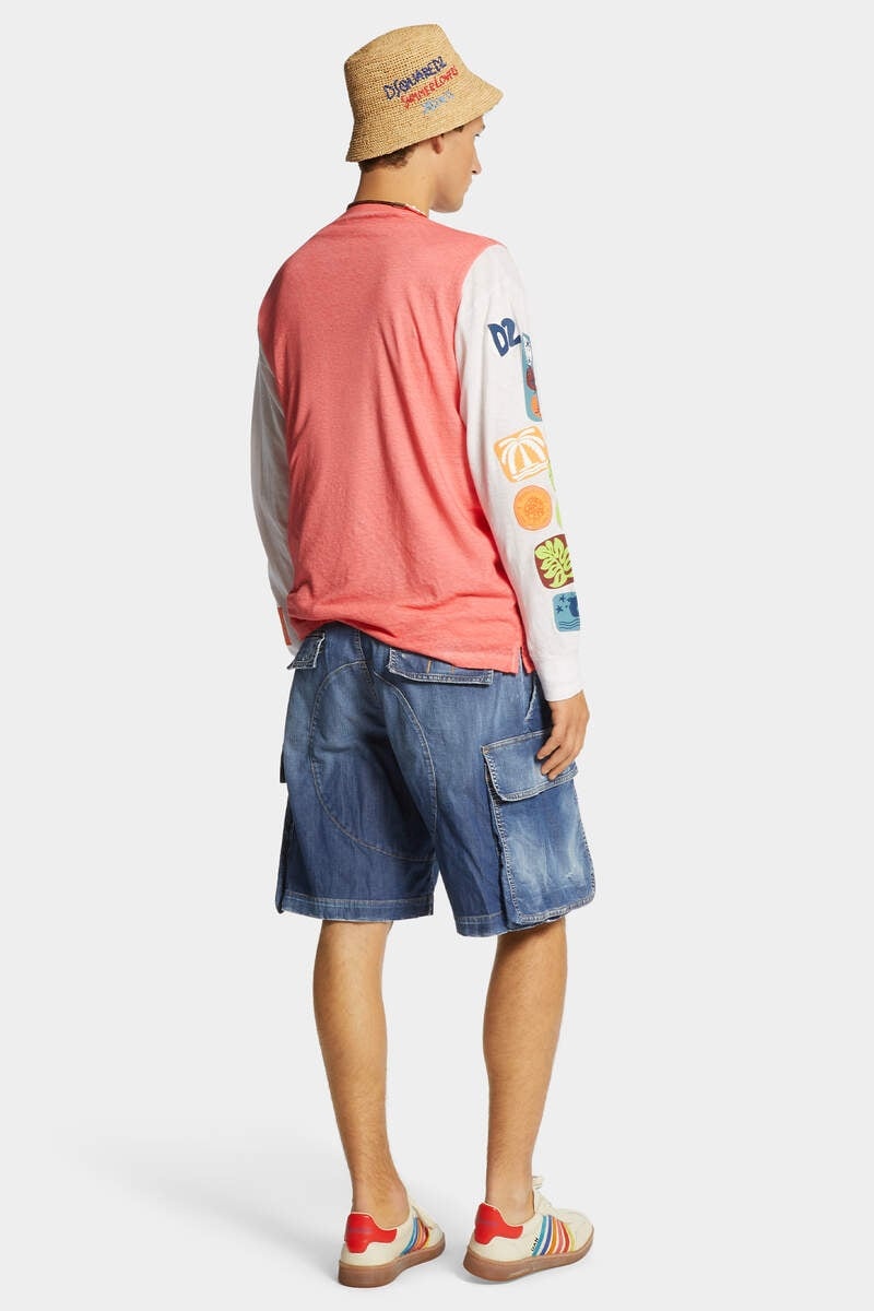 SUMMER LOVERS MEDIUM WASH LOOSE CARGO SHORTS - 4