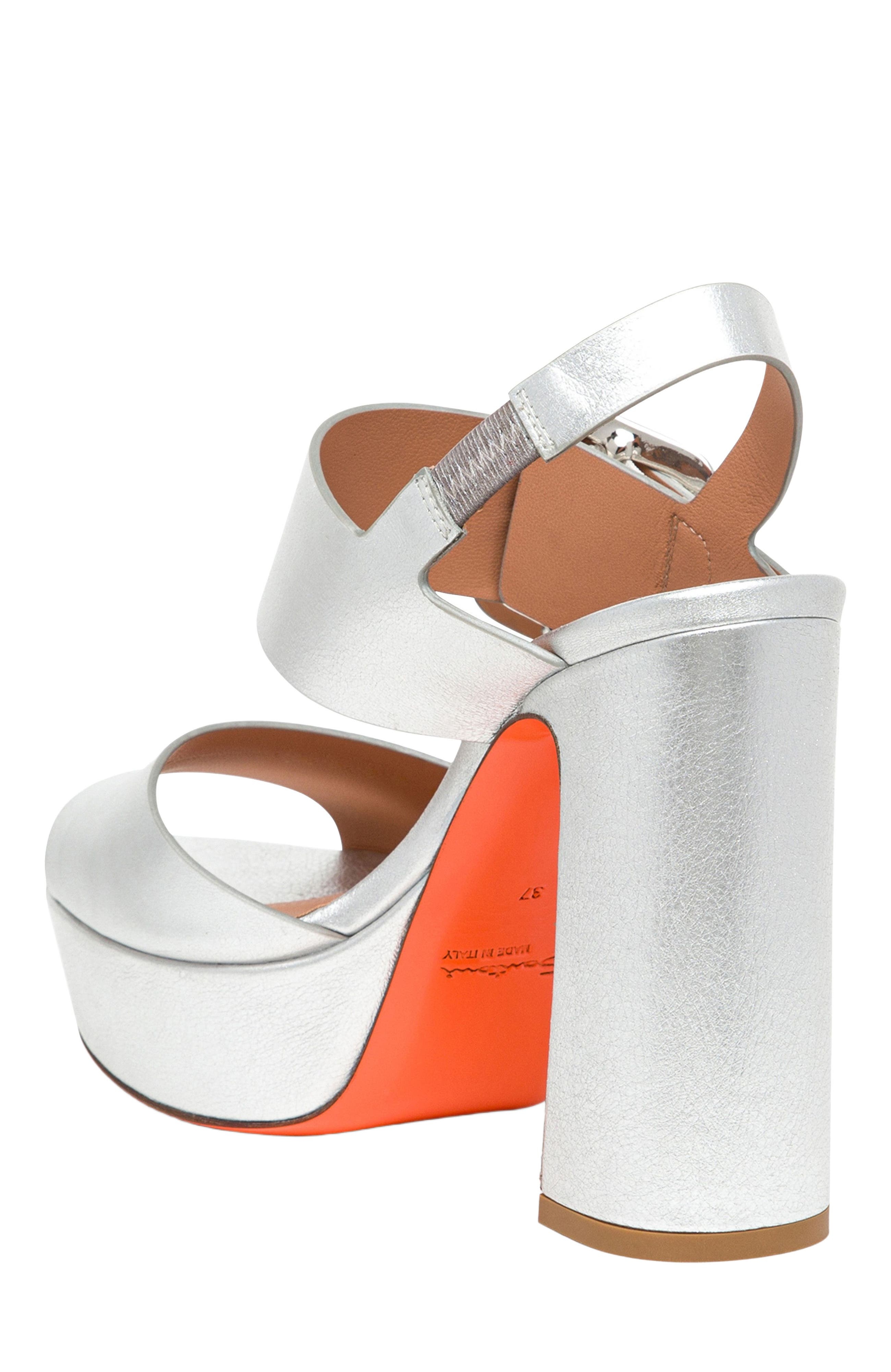 Santoni Women's laminated leather high-heel sandal in Silver at Nordstrom - 4