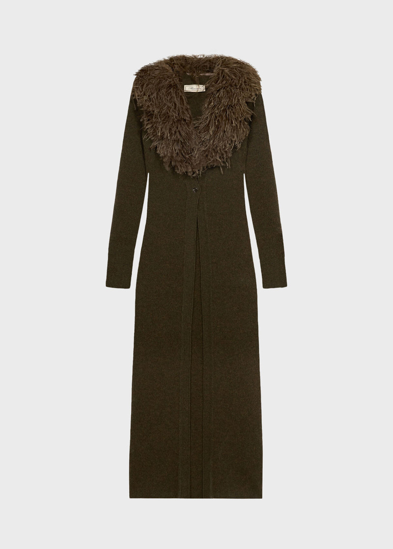 LONG CARDIGAN WITH FAUX FUR COLLAR 1