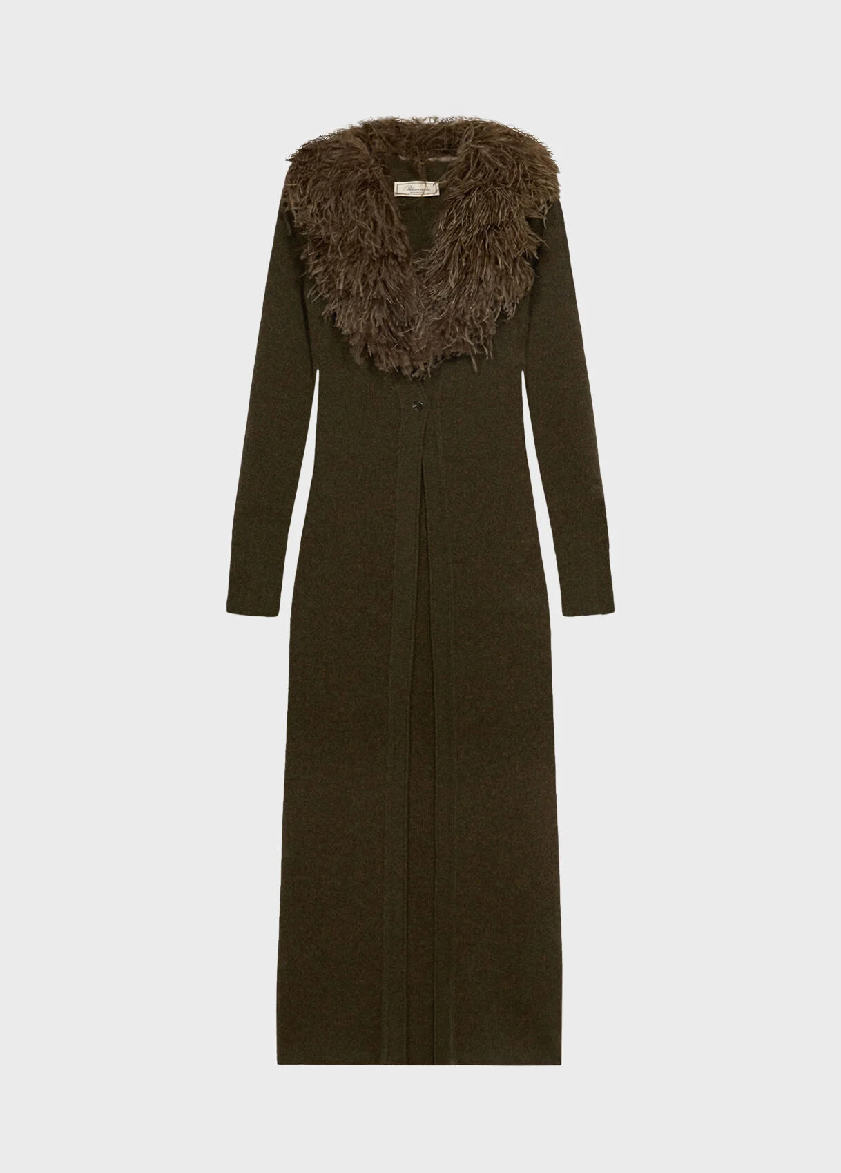 LONG CARDIGAN WITH FAUX FUR COLLAR - 1