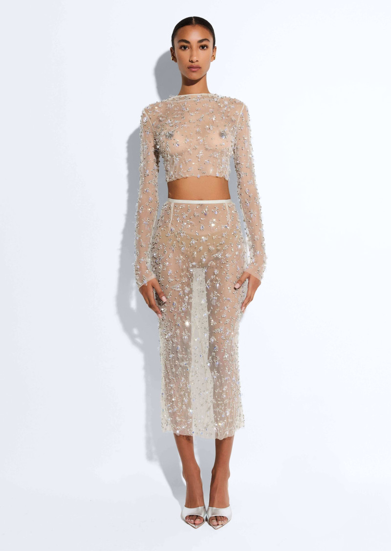 LAPOINTE Embroidered Mesh Pencil Skirt outlook