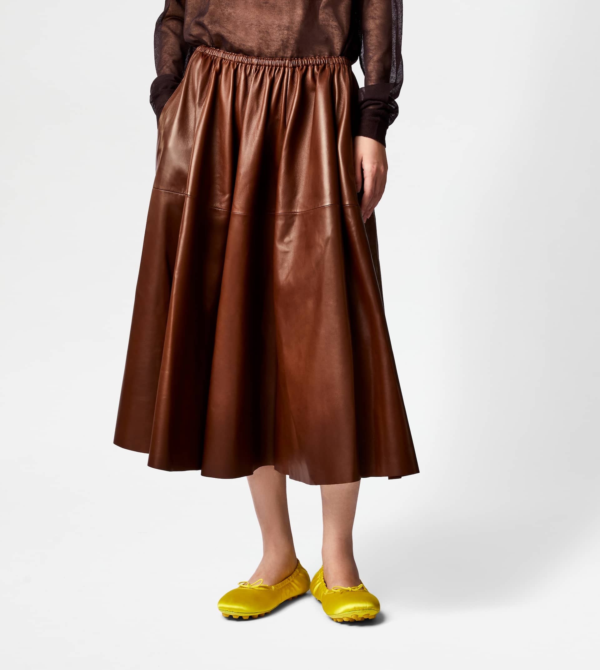 FLARED SKIRT IN LEATHER - BROWN - 7