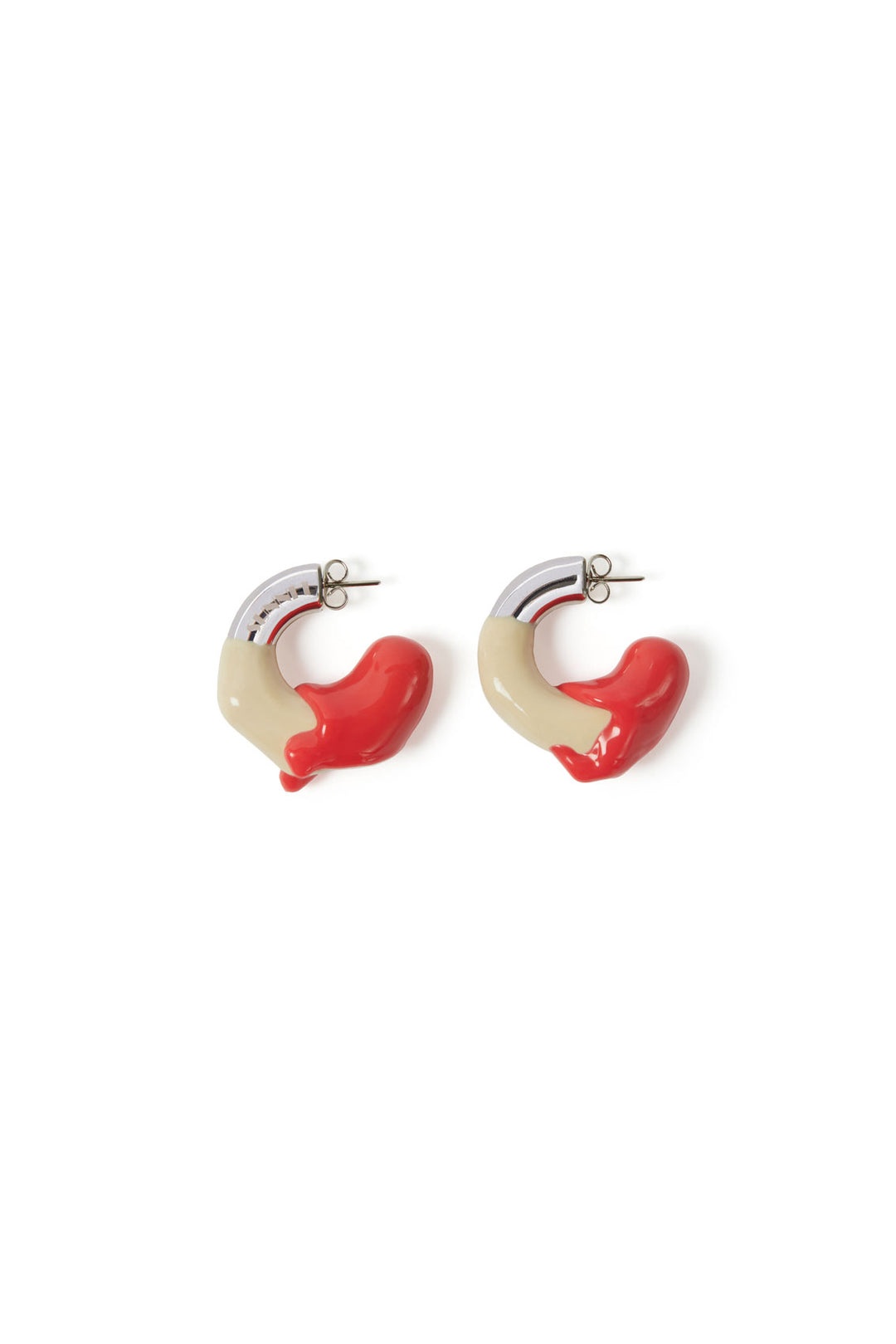 SMALL RUBBERIZED EARRINGS SILVER / beige & coral - 1
