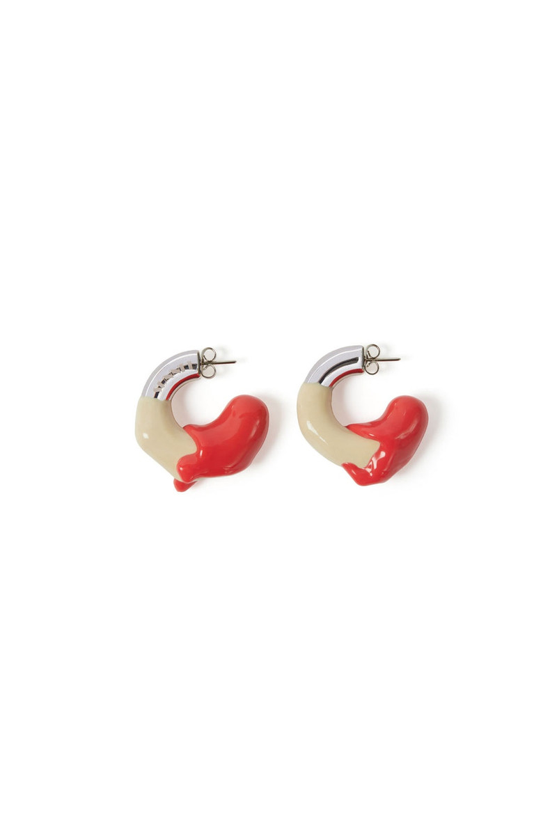 SMALL RUBBERIZED EARRINGS SILVER / beige & coral 1