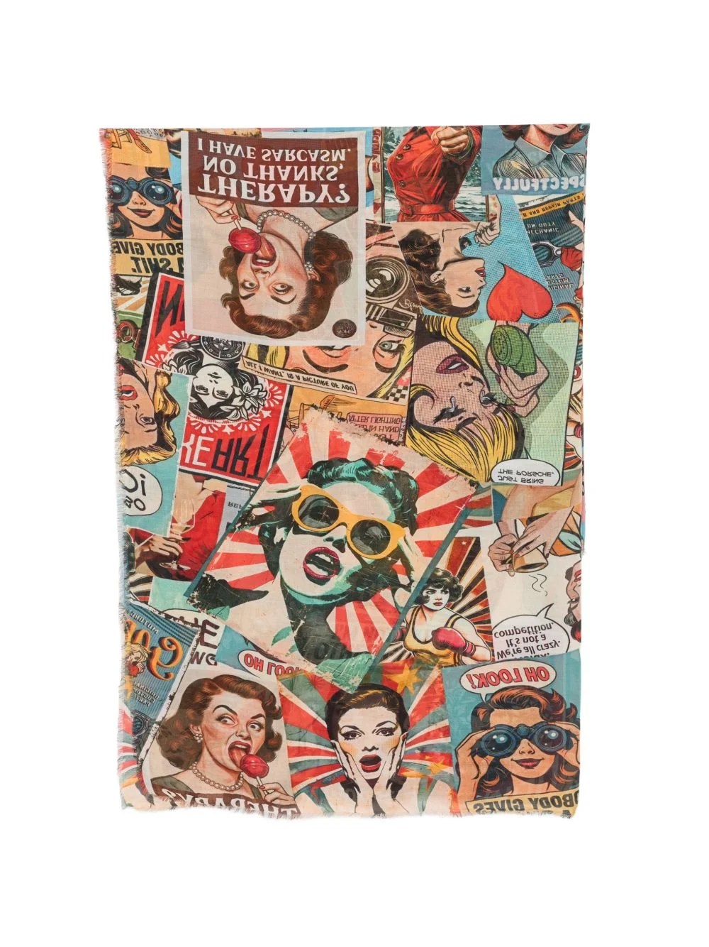 comic-print frayed scarf - 1
