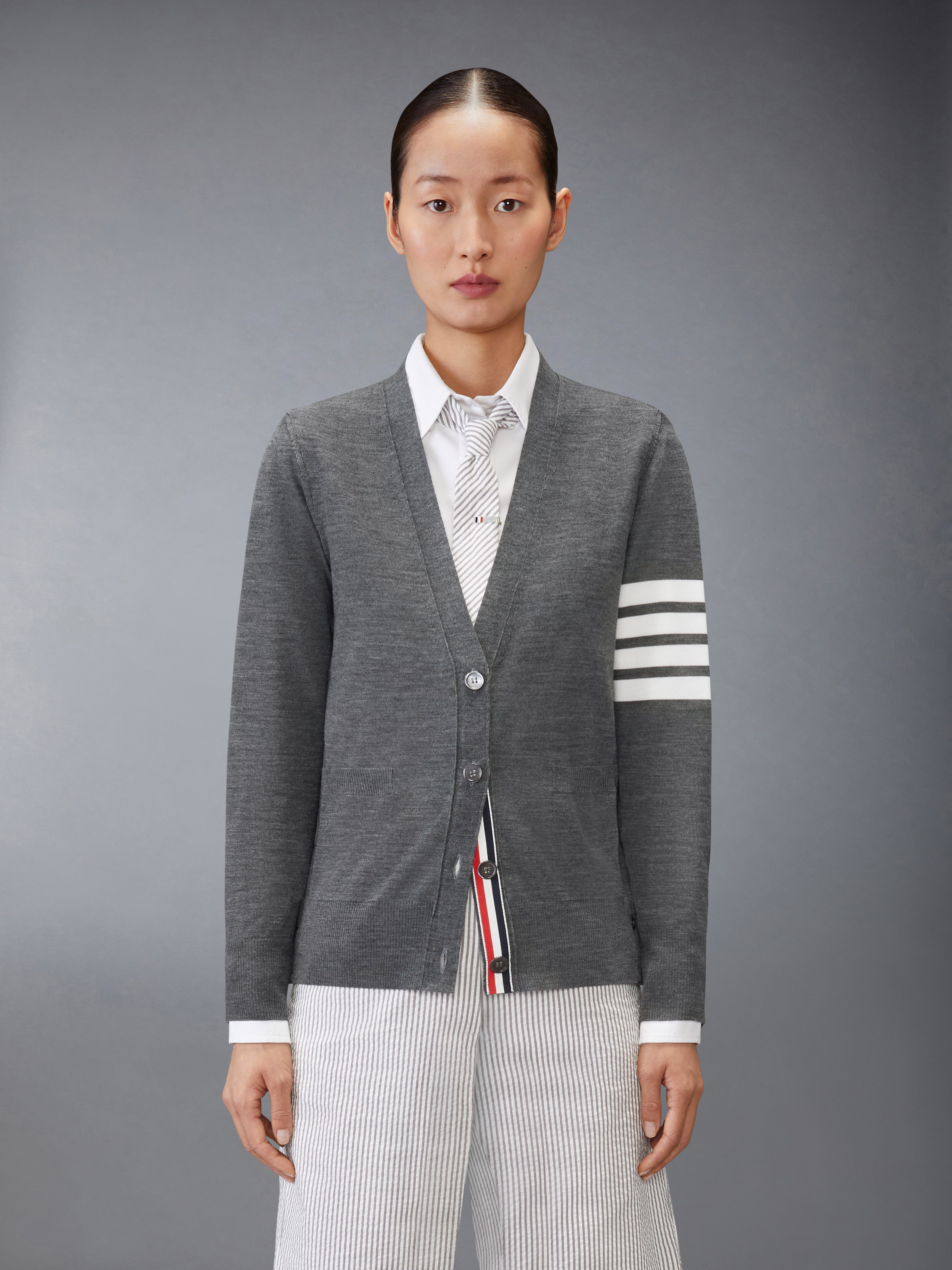 4-Bar stripe V-neck cardigan - 2