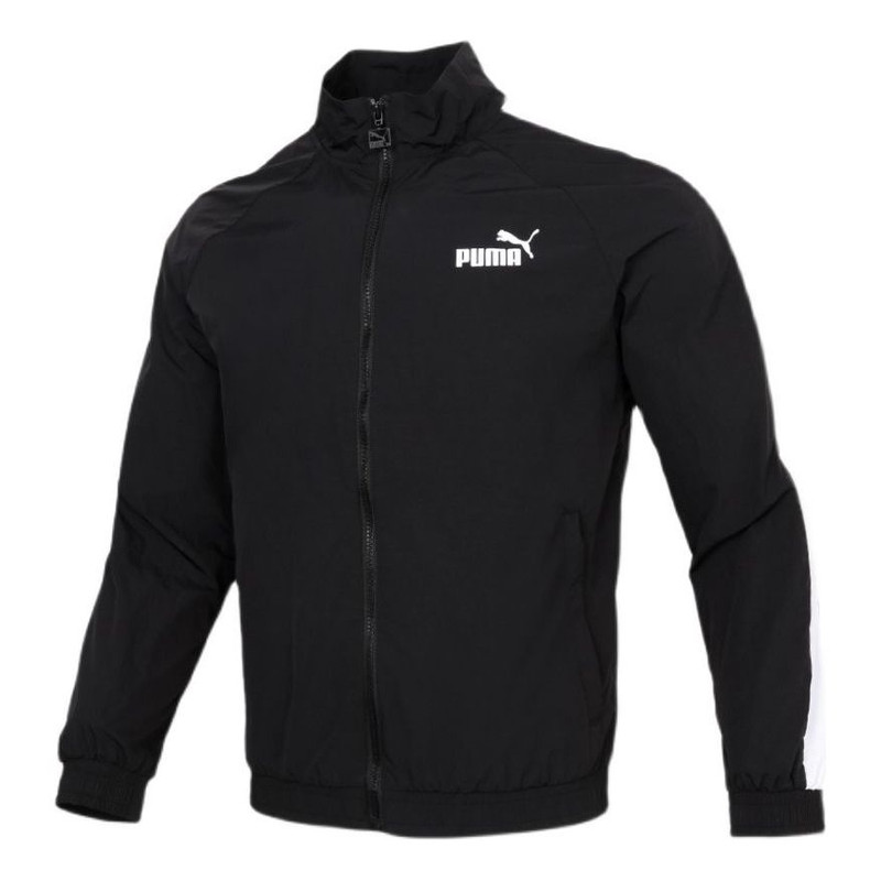 PUMA Logo Sports Windproof Stand Collar Woven Jacket Black 532559-01 1
