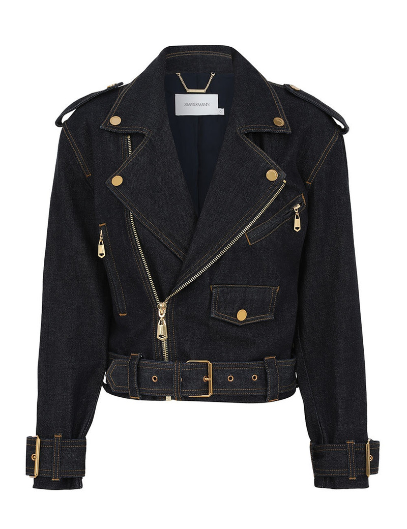 CRUSH DENIM BIKER JACKET - 1