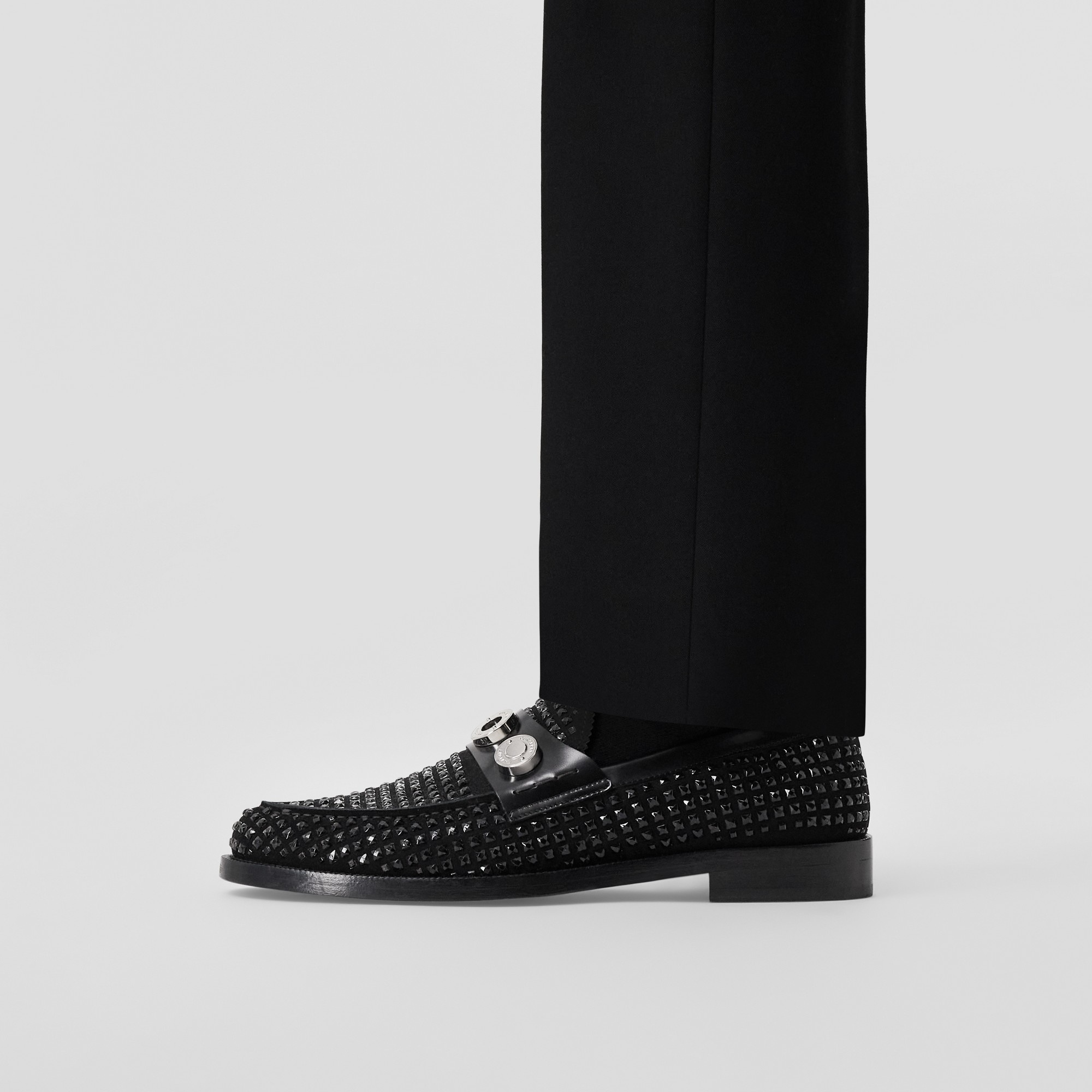 Logo Detail Crystal-embellished Suede Loafers - 3