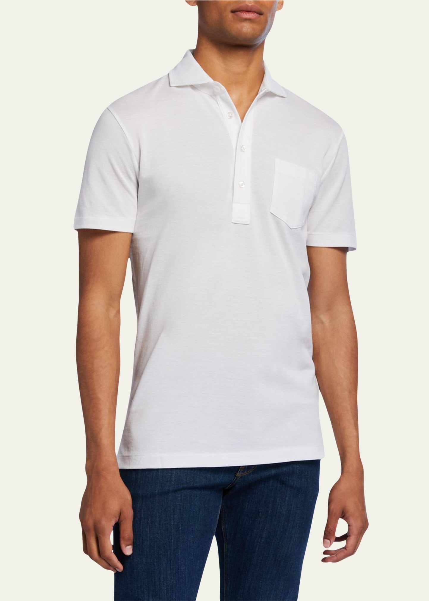 Men's Jersey Pocket Polo Shirt, White - 2