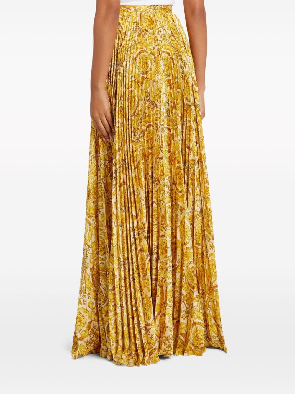Barocco-print pleated satin skirt - 4