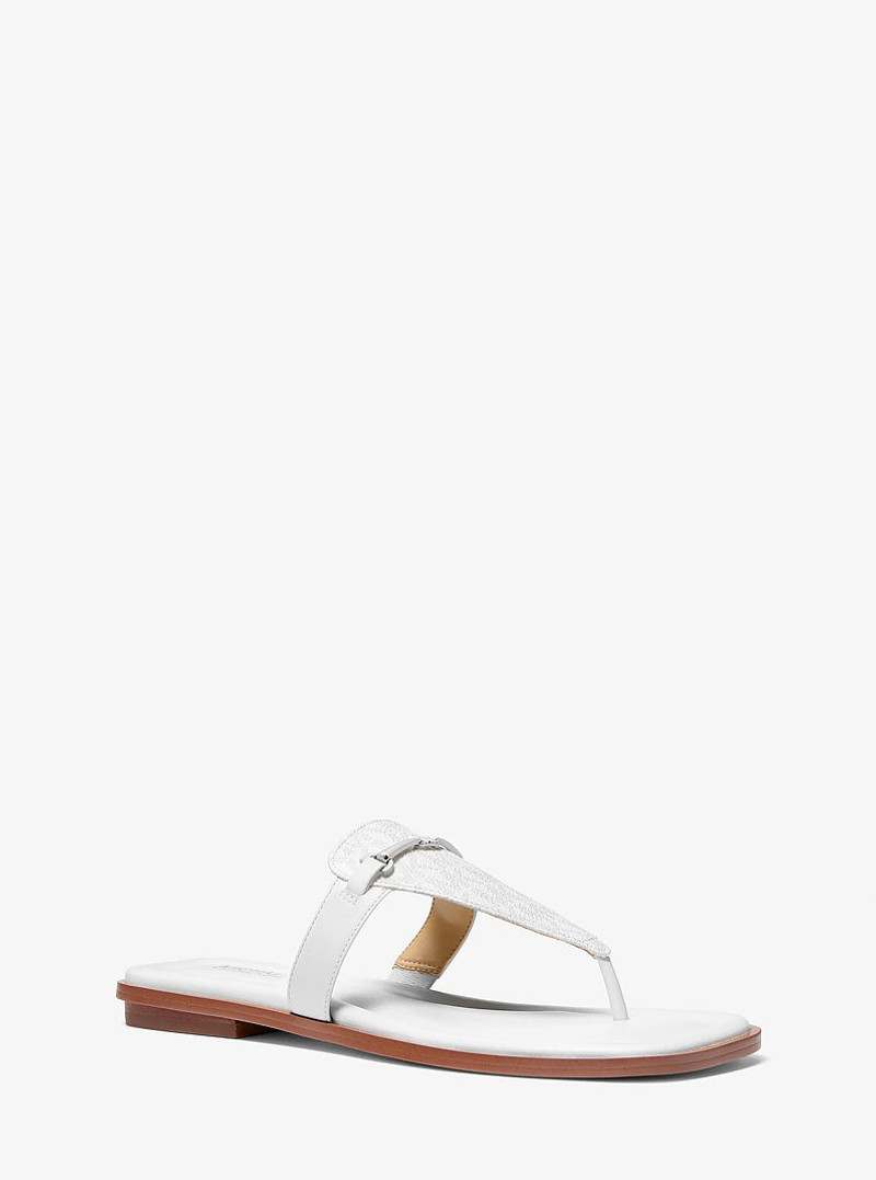 Lena Signature Logo and Leather T-Strap Sandal 1