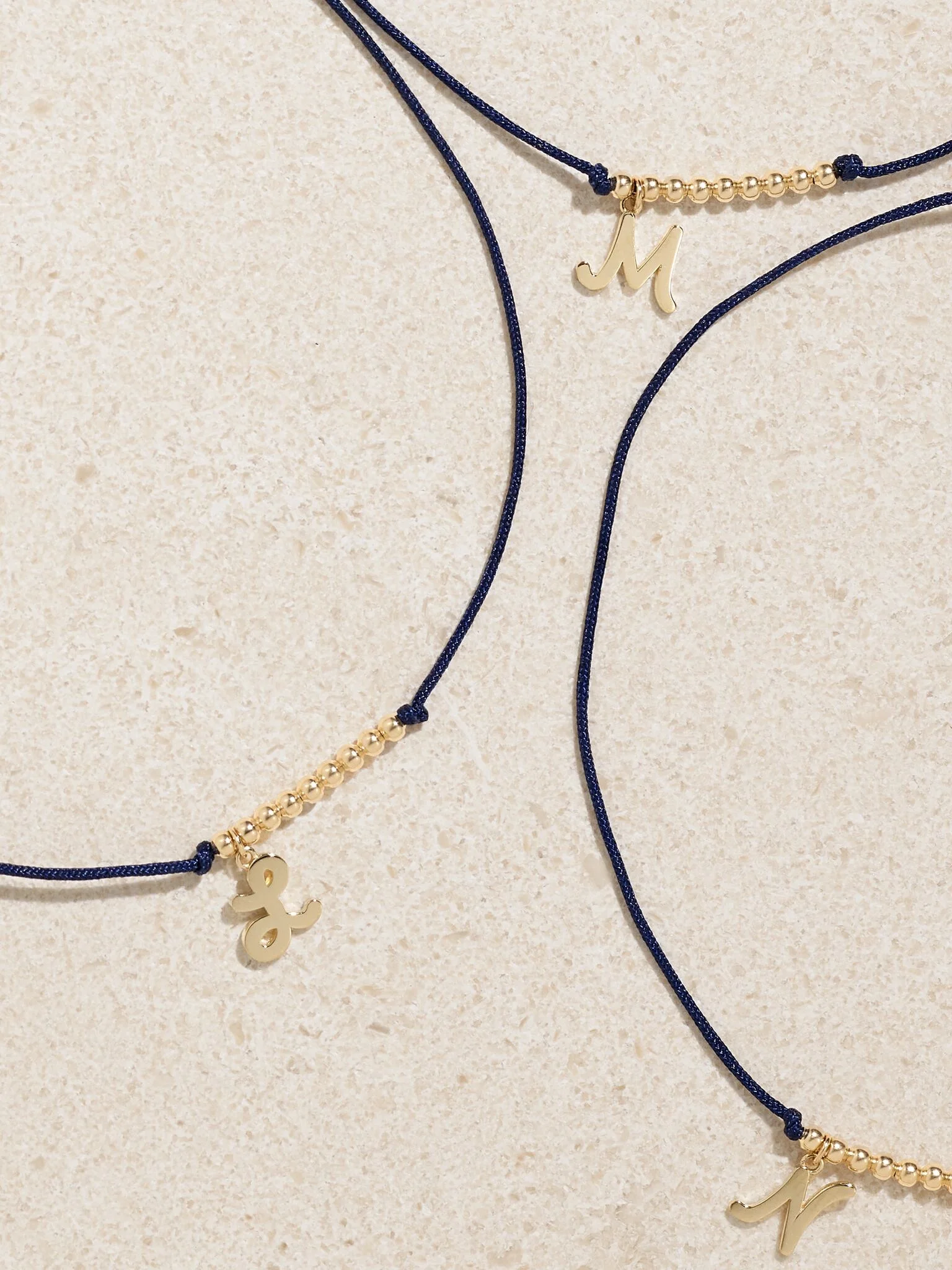 Initial 14-karat gold and cord bracelet Navy - 1